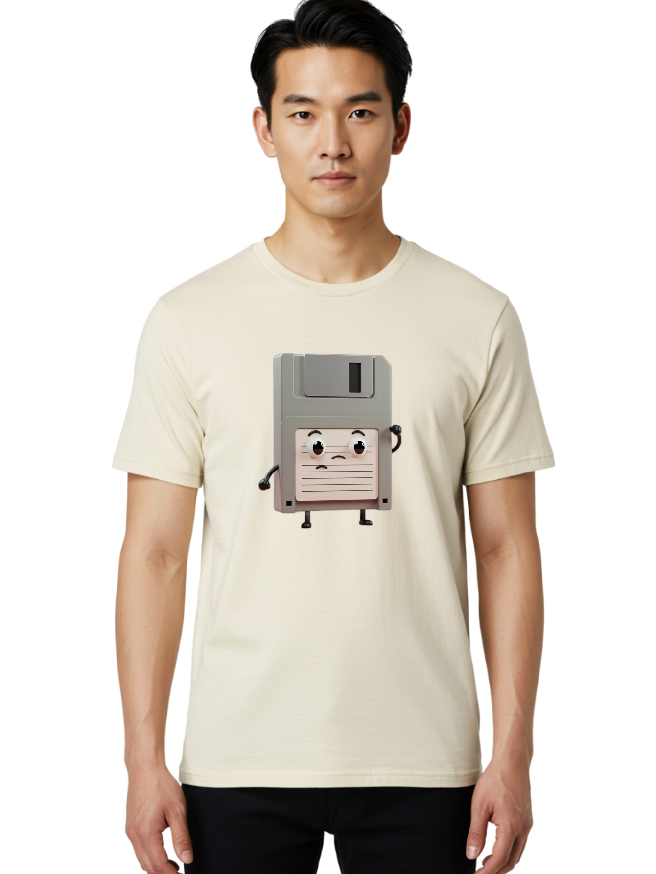 Sad-Floppy-Disk Men'S Graphic Tee, 100% Cotton, Comfortable Casual Summer Wear, Machine Washable, Retro Floppy Disk, Cartoon Character, Anthropomorphic Design, Sad Expression, 3D Rendering, Nostalgic Tech, Retro Computing, Bab373 10
