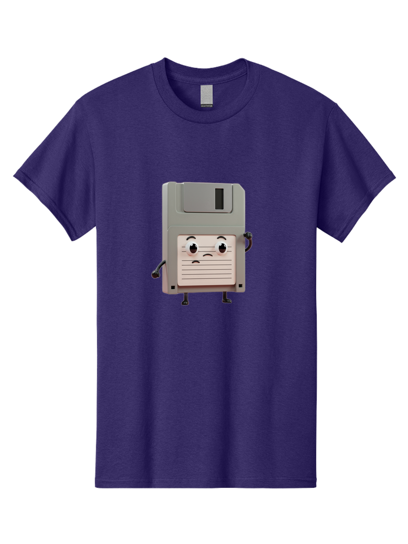Sad-Floppy-Disk Men'S Graphic Tee, 100% Cotton, Comfortable Casual Summer Wear, Machine Washable, Retro Floppy Disk, Cartoon Character, Anthropomorphic Design, Sad Expression, 3D Rendering, Nostalgic Tech, Retro Computing, Bab373 15