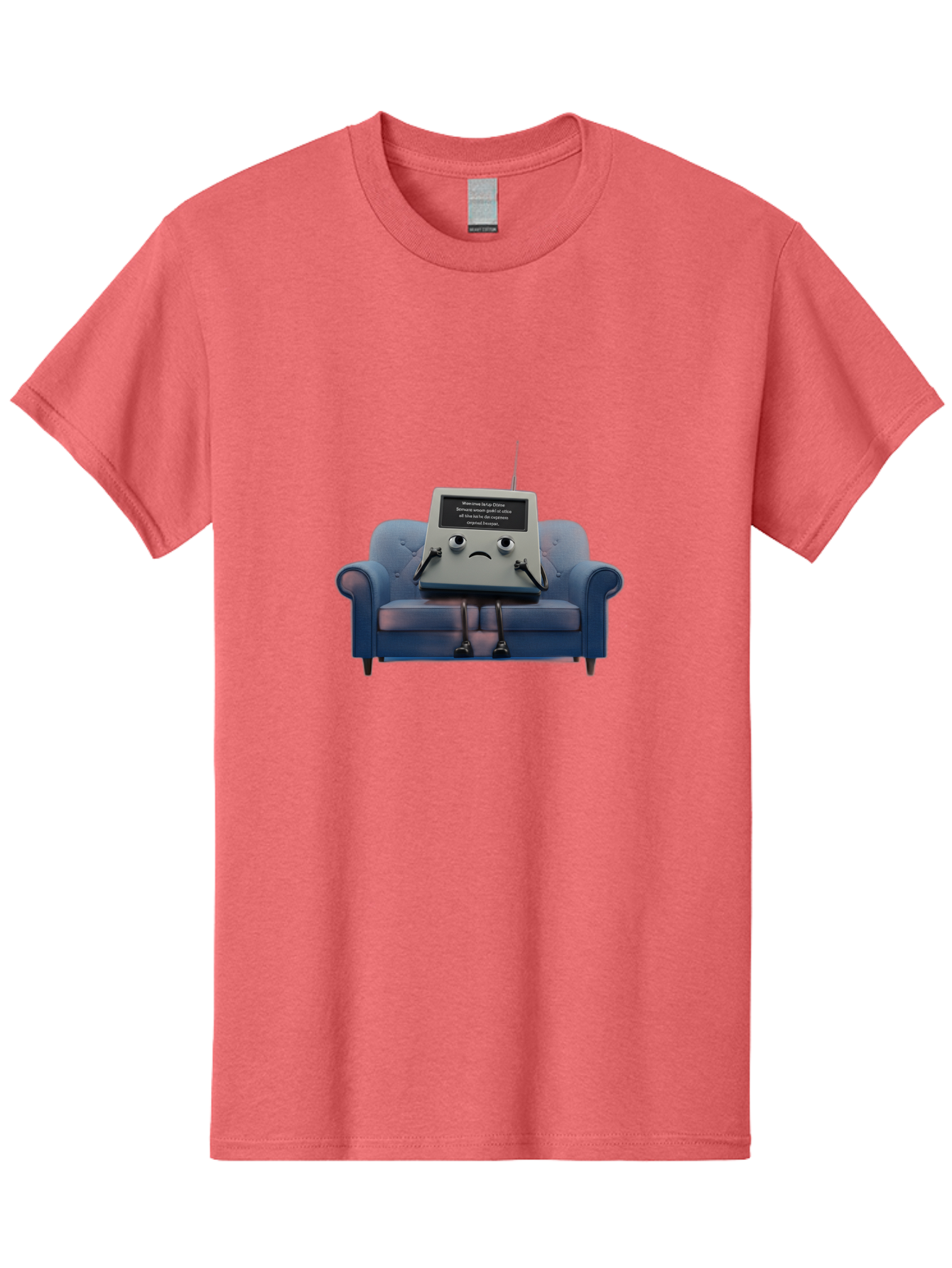 Sad-Laptop Men'S Graphic Tee, 100% Cotton, Comfortable Casual Summer Wear, Machine Washable, Sad Computer On Sofa, Blue Armchair, Frowning Face, Black Screen, Robotic Legs, Error Message, Quirky Character, Futuristic Design, Tech Humor, Bab375 9