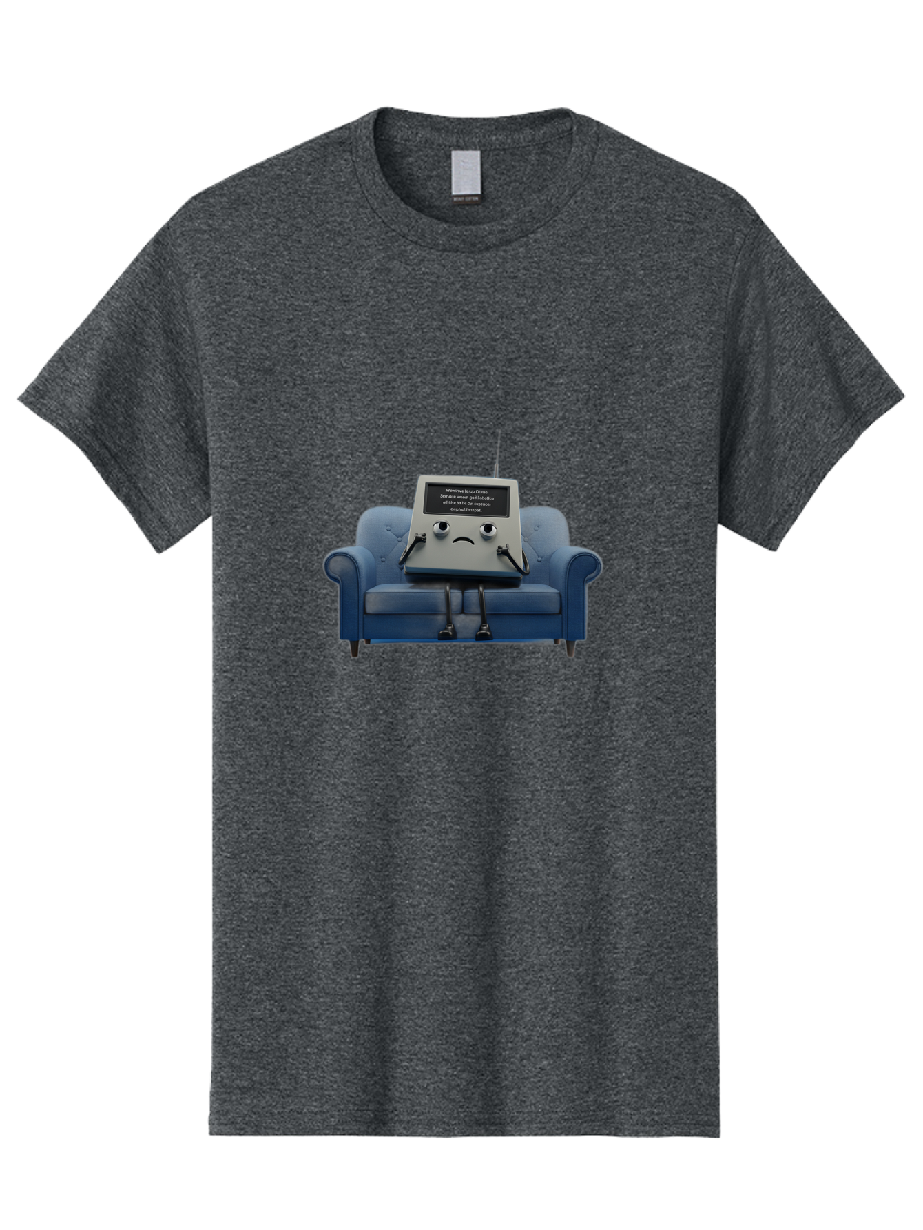 Sad-Laptop Men'S Graphic Tee, 100% Cotton, Comfortable Casual Summer Wear, Machine Washable, Sad Computer On Sofa, Blue Armchair, Frowning Face, Black Screen, Robotic Legs, Error Message, Quirky Character, Futuristic Design, Tech Humor, Bab375 23
