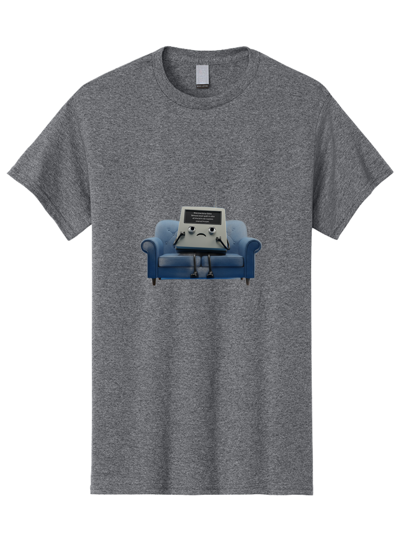 Sad-Laptop Men'S Graphic Tee, 100% Cotton, Comfortable Casual Summer Wear, Machine Washable, Sad Computer On Sofa, Blue Armchair, Frowning Face, Black Screen, Robotic Legs, Error Message, Quirky Character, Futuristic Design, Tech Humor, Bab375 3