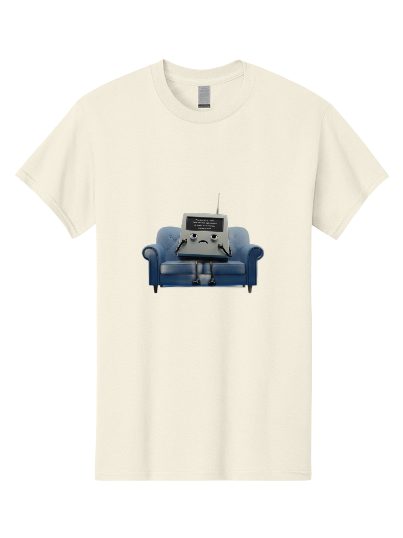 Sad-Laptop Men'S Graphic Tee, 100% Cotton, Comfortable Casual Summer Wear, Machine Washable, Sad Computer On Sofa, Blue Armchair, Frowning Face, Black Screen, Robotic Legs, Error Message, Quirky Character, Futuristic Design, Tech Humor, Bab375 7