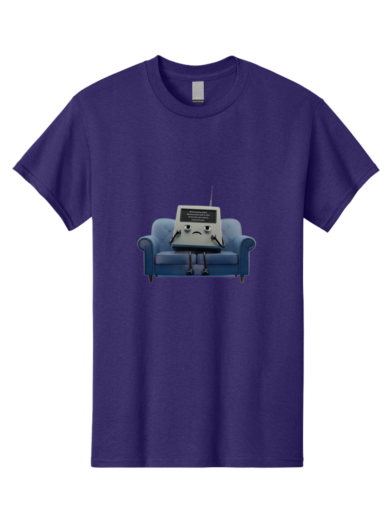 Sad-Laptop Men'S Graphic Tee, 100% Cotton, Comfortable Casual Summer Wear, Machine Washable, Sad Computer On Sofa, Blue Armchair, Frowning Face, Black Screen, Robotic Legs, Error Message, Quirky Character, Futuristic Design, Tech Humor, Bab375 11