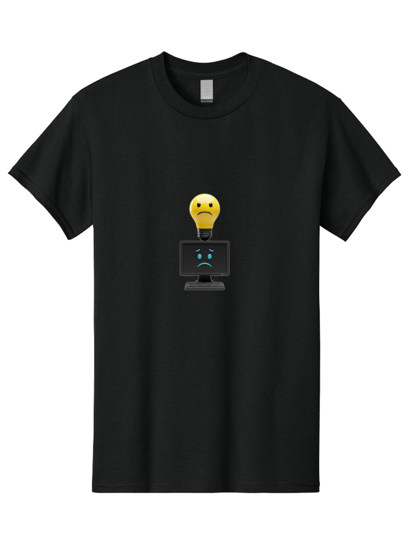Sad-Light-Bulb Men'S Graphic Tee, 100% Cotton, Comfortable Casual Summer Wear, Machine Washable, Sad Emoji, Frowning Face, Unhappy Computer, Disappointing Technology, Frustrations, Negative Emotions, Distress, Gloomy Atmosphere, Bab376 15