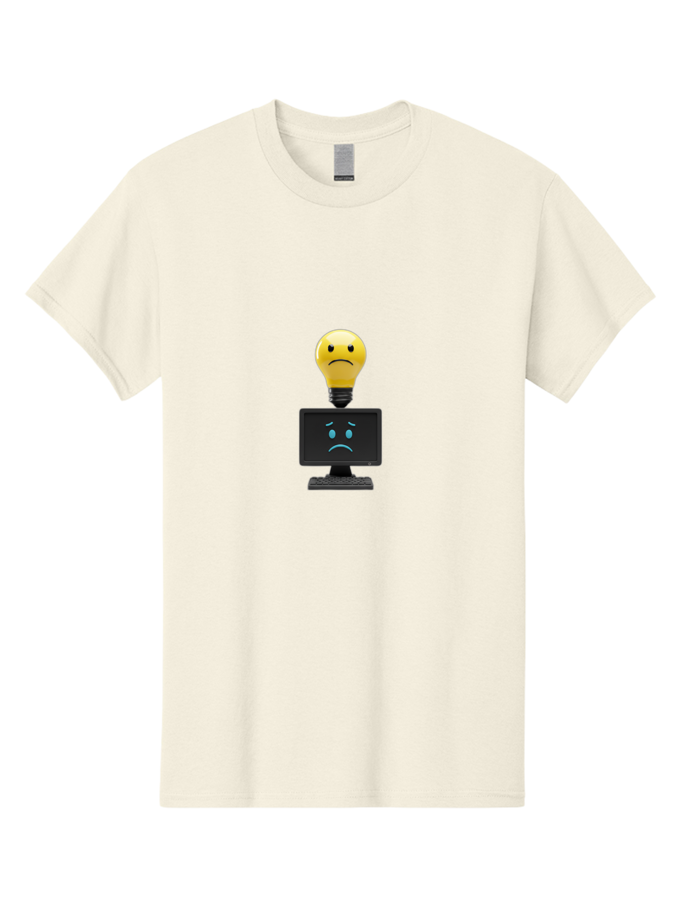 Sad-Light-Bulb Men'S Graphic Tee, 100% Cotton, Comfortable Casual Summer Wear, Machine Washable, Sad Emoji, Frowning Face, Unhappy Computer, Disappointing Technology, Frustrations, Negative Emotions, Distress, Gloomy Atmosphere, Bab376 3