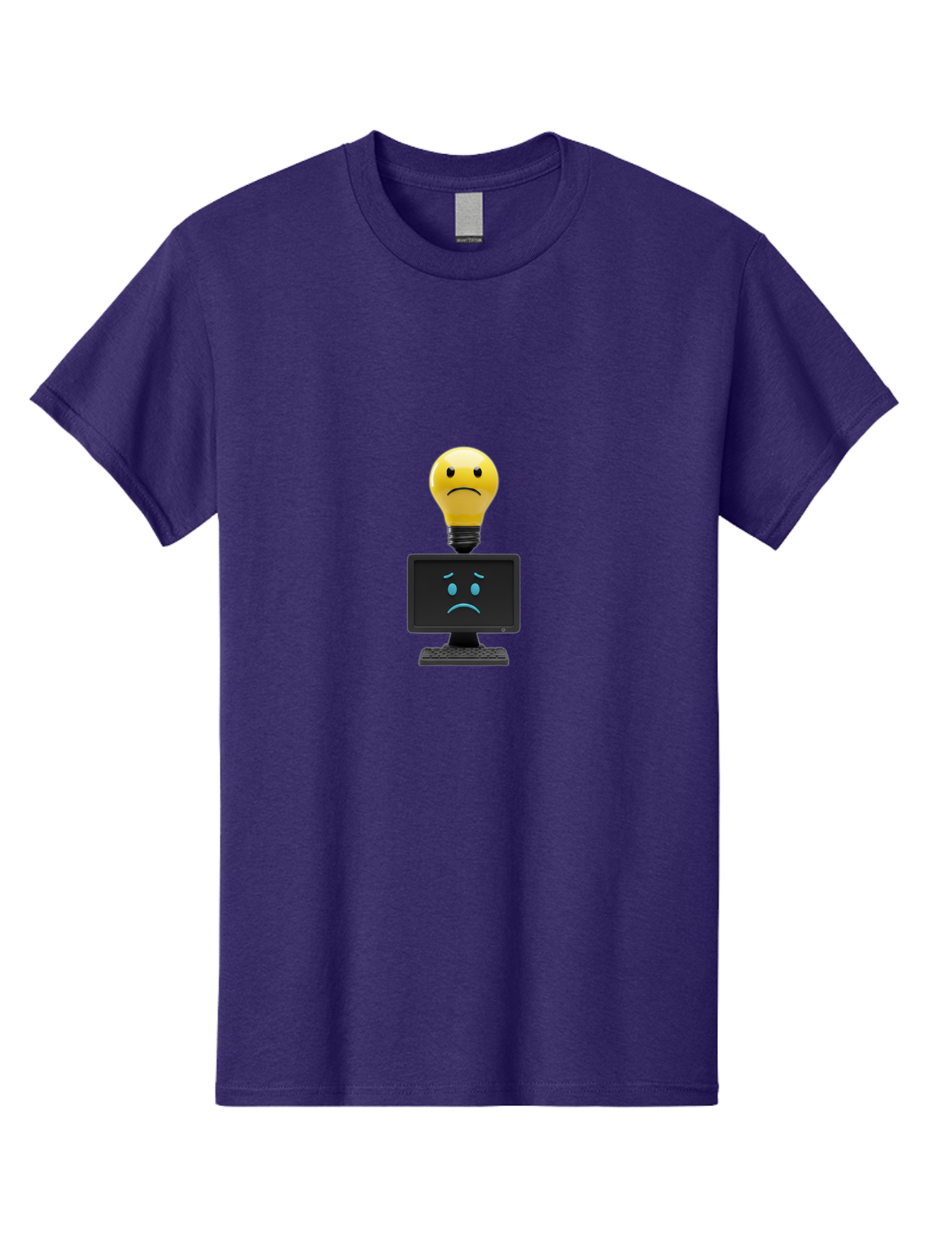 Sad-Light-Bulb Men'S Graphic Tee, 100% Cotton, Comfortable Casual Summer Wear, Machine Washable, Sad Emoji, Frowning Face, Unhappy Computer, Disappointing Technology, Frustrations, Negative Emotions, Distress, Gloomy Atmosphere, Bab376 21