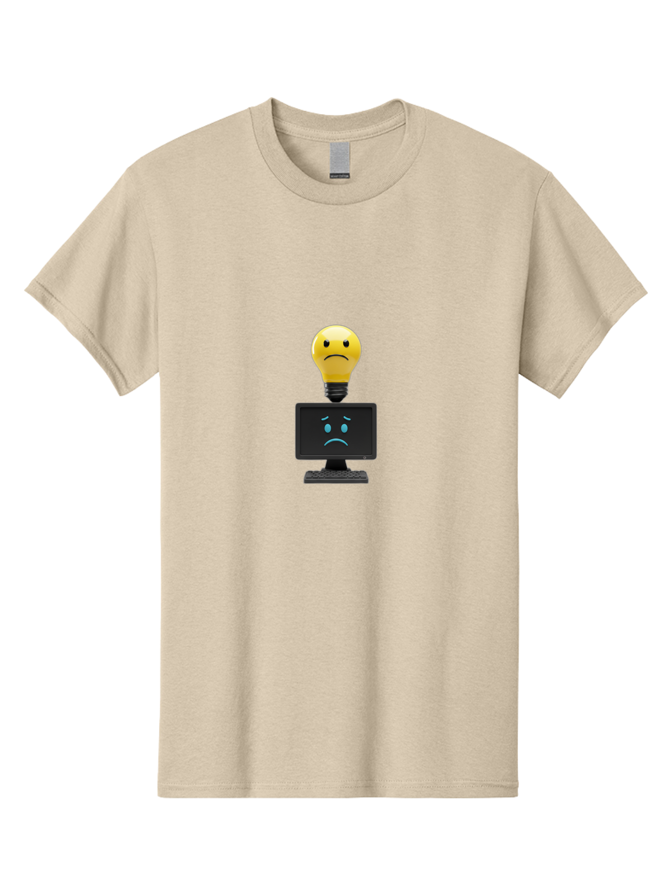 Sad-Light-Bulb Men'S Graphic Tee, 100% Cotton, Comfortable Casual Summer Wear, Machine Washable, Sad Emoji, Frowning Face, Unhappy Computer, Disappointing Technology, Frustrations, Negative Emotions, Distress, Gloomy Atmosphere, Bab376 25