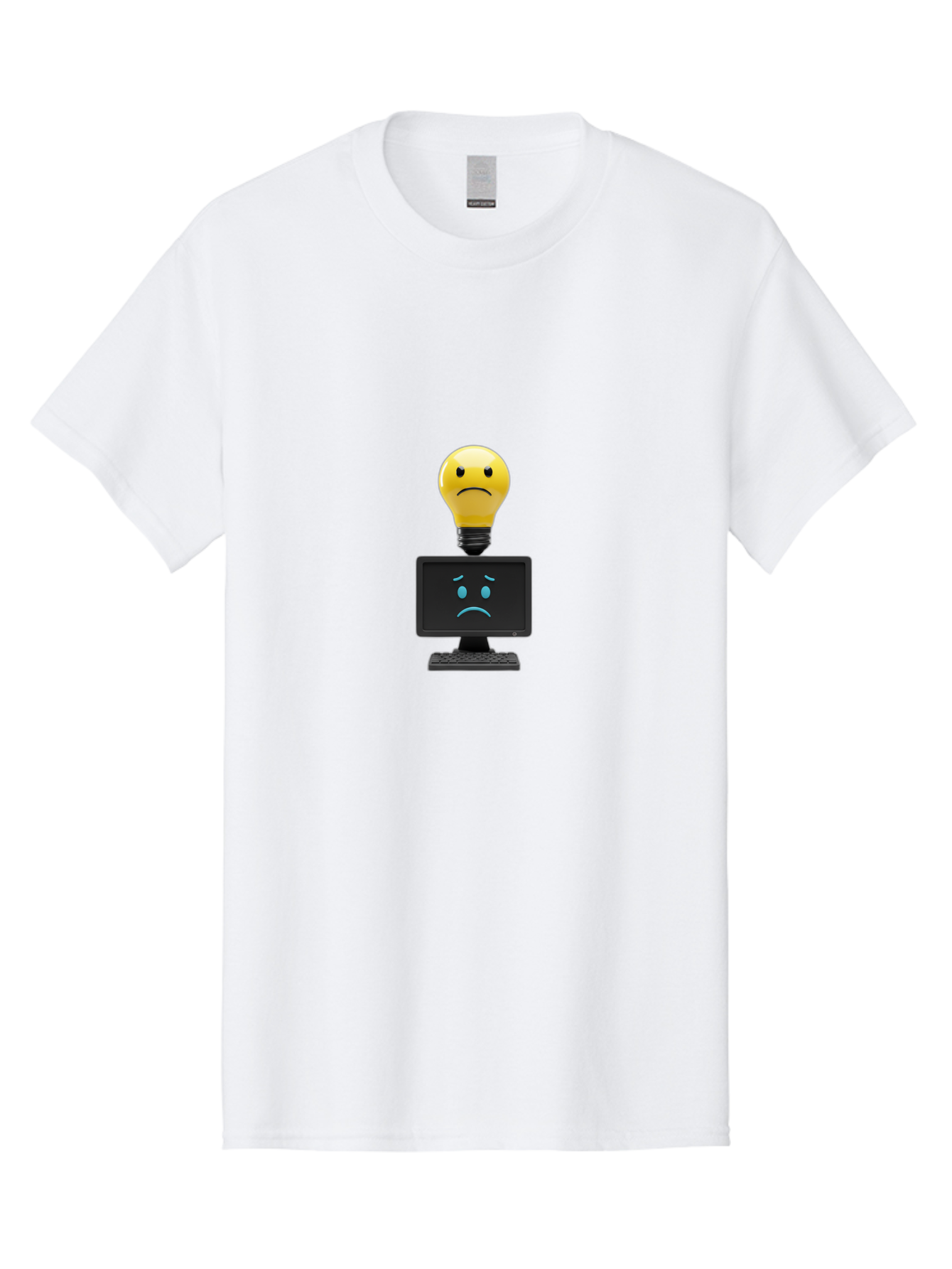 Sad-Light-Bulb Men'S Graphic Tee, 100% Cotton, Comfortable Casual Summer Wear, Machine Washable, Sad Emoji, Frowning Face, Unhappy Computer, Disappointing Technology, Frustrations, Negative Emotions, Distress, Gloomy Atmosphere, Bab376 5