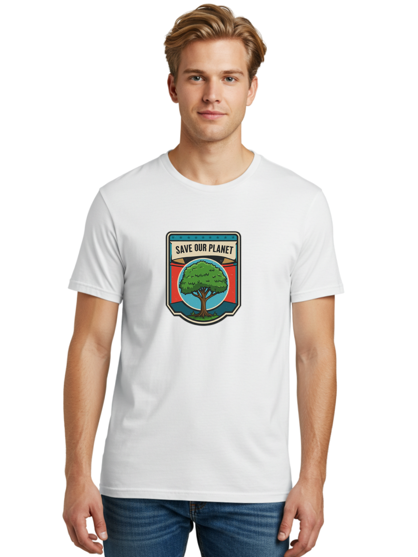 Save-Our-Planet-1 Men'S Graphic Tee, 100% Cotton, Comfortable Casual Summer Wear, Machine Washable, Eco-Friendly Logo, Tree Conservation, Environmental Protection, Green Initiative, Save The Planet, Eco Activism, Earth Day Symbol Bab377 8