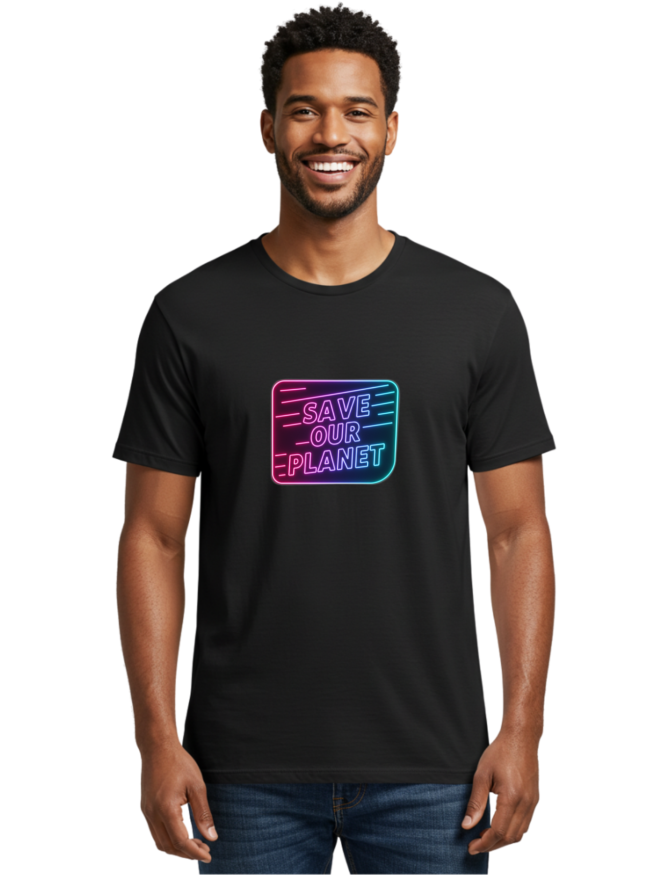 Save-Our-Planet-3 Men'S Graphic Tee, 100% Cotton, Comfortable Casual Summer Wear, Machine Washable, Neon Sign, Save Our Planet, Environmental Awareness, Eco-Friendly Message, Sustainability, Conservation, Activism, Social Impact, Neon Lights Bab379 8