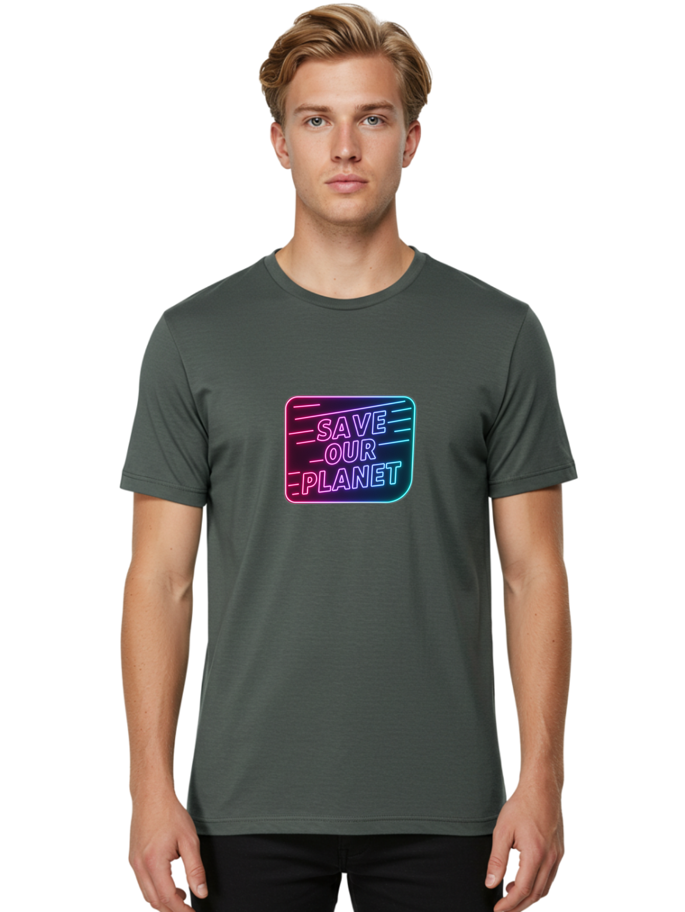 Save-Our-Planet-3 Men'S Graphic Tee, 100% Cotton, Comfortable Casual Summer Wear, Machine Washable, Neon Sign, Save Our Planet, Environmental Awareness, Eco-Friendly Message, Sustainability, Conservation, Activism, Social Impact, Neon Lights Bab379 26