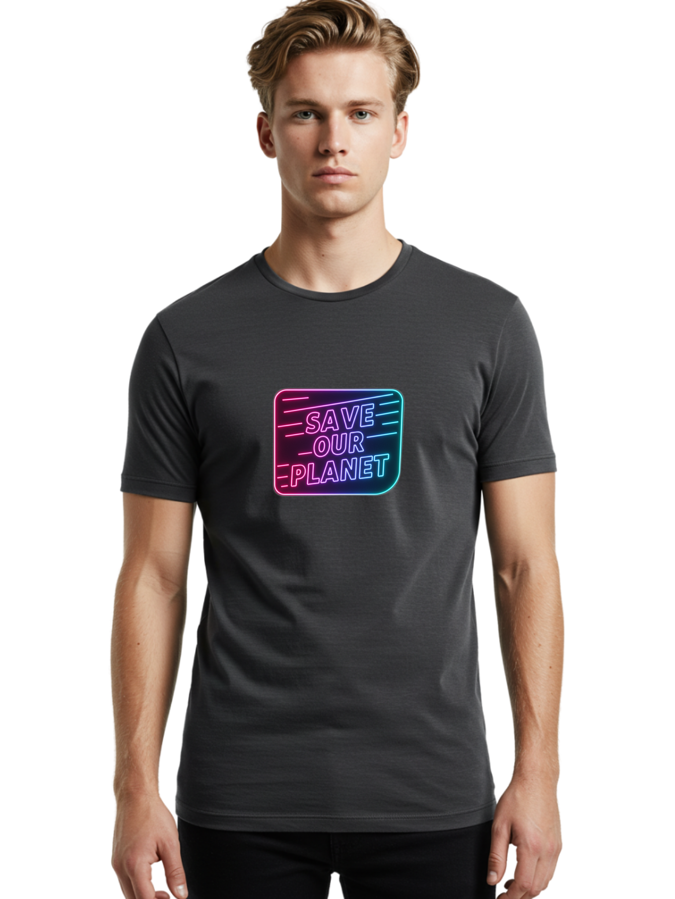 Save-Our-Planet-3 Men'S Graphic Tee, 100% Cotton, Comfortable Casual Summer Wear, Machine Washable, Neon Sign, Save Our Planet, Environmental Awareness, Eco-Friendly Message, Sustainability, Conservation, Activism, Social Impact, Neon Lights Bab379 18