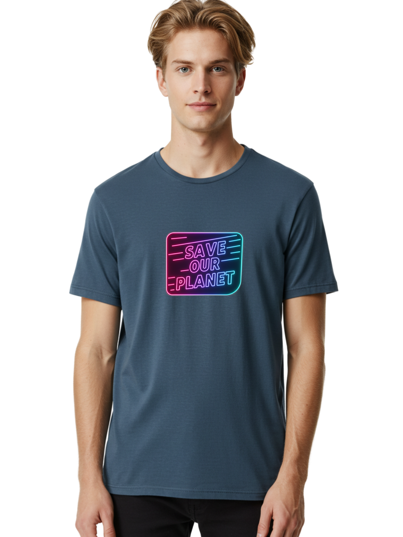 Save-Our-Planet-3 Men'S Graphic Tee, 100% Cotton, Comfortable Casual Summer Wear, Machine Washable, Neon Sign, Save Our Planet, Environmental Awareness, Eco-Friendly Message, Sustainability, Conservation, Activism, Social Impact, Neon Lights Bab379 24