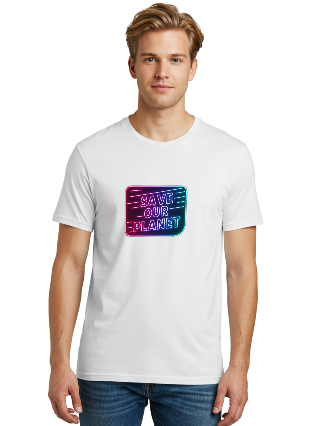 Save-Our-Planet-3 Men'S Graphic Tee, 100% Cotton, Comfortable Casual Summer Wear, Machine Washable, Neon Sign, Save Our Planet, Environmental Awareness, Eco-Friendly Message, Sustainability, Conservation, Activism, Social Impact, Neon Lights Bab379 6