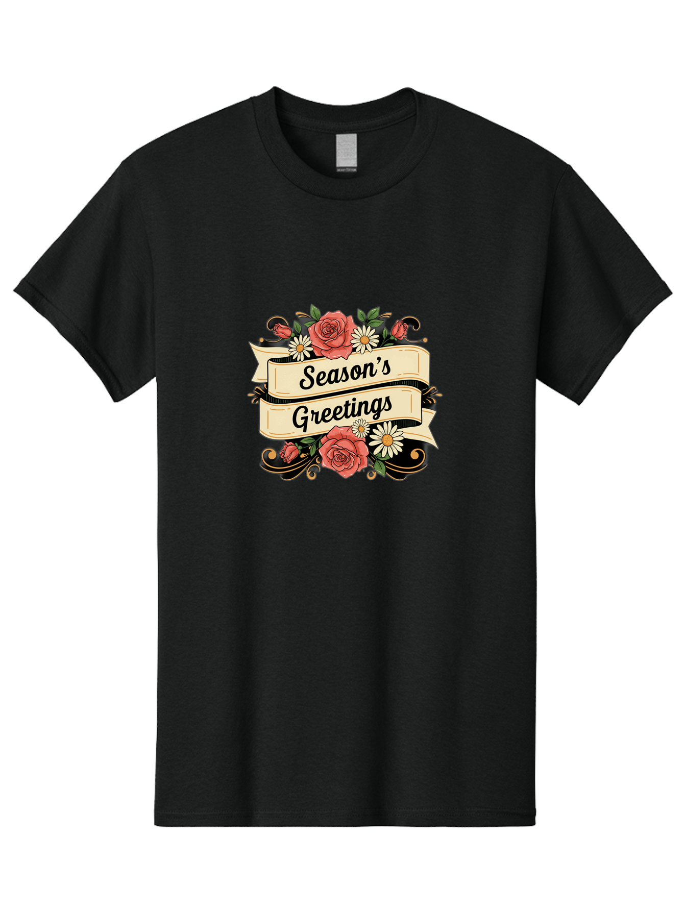 Season-S-Greetings Men'S Graphic Tee, 100% Cotton, Comfortable Casual Summer Wear, Machine Washable, Vintage Floral Design, Roses And Daisies, Festive Holiday Greeting, Elegant Black Script, Classic Christmas Theme, Warm Winter Wishes, Bab388 5