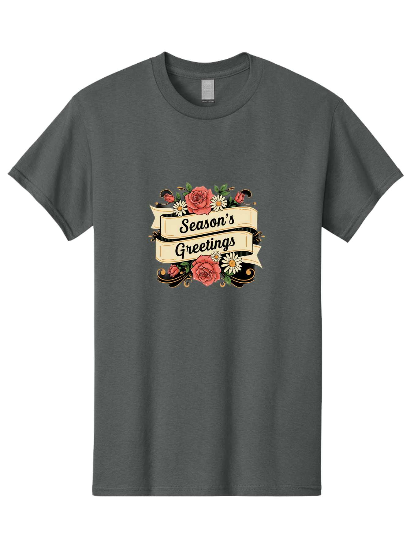 Season-S-Greetings Men'S Graphic Tee, 100% Cotton, Comfortable Casual Summer Wear, Machine Washable, Vintage Floral Design, Roses And Daisies, Festive Holiday Greeting, Elegant Black Script, Classic Christmas Theme, Warm Winter Wishes, Bab388 15