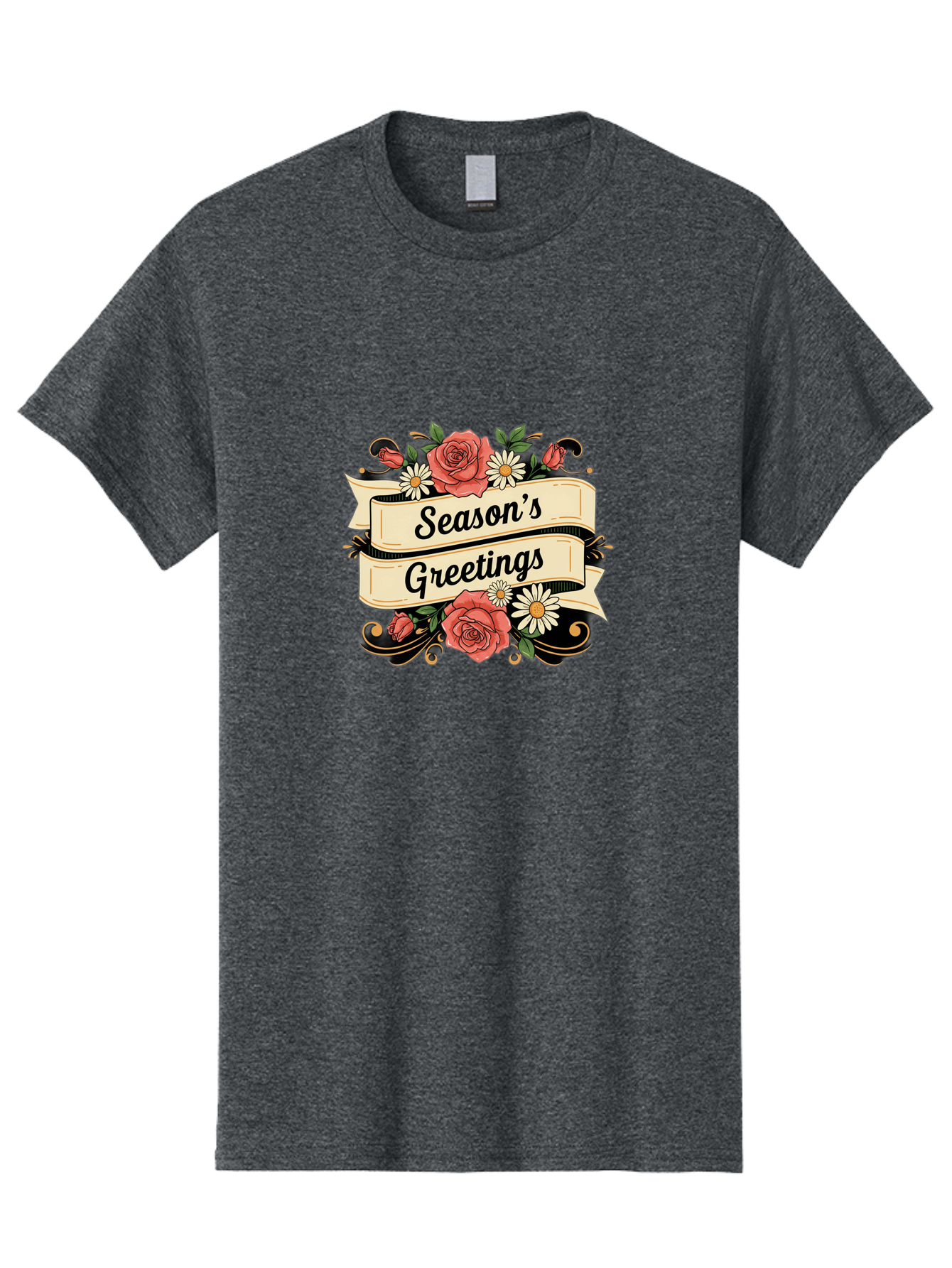 Season-S-Greetings Men'S Graphic Tee, 100% Cotton, Comfortable Casual Summer Wear, Machine Washable, Vintage Floral Design, Roses And Daisies, Festive Holiday Greeting, Elegant Black Script, Classic Christmas Theme, Warm Winter Wishes, Bab388 13