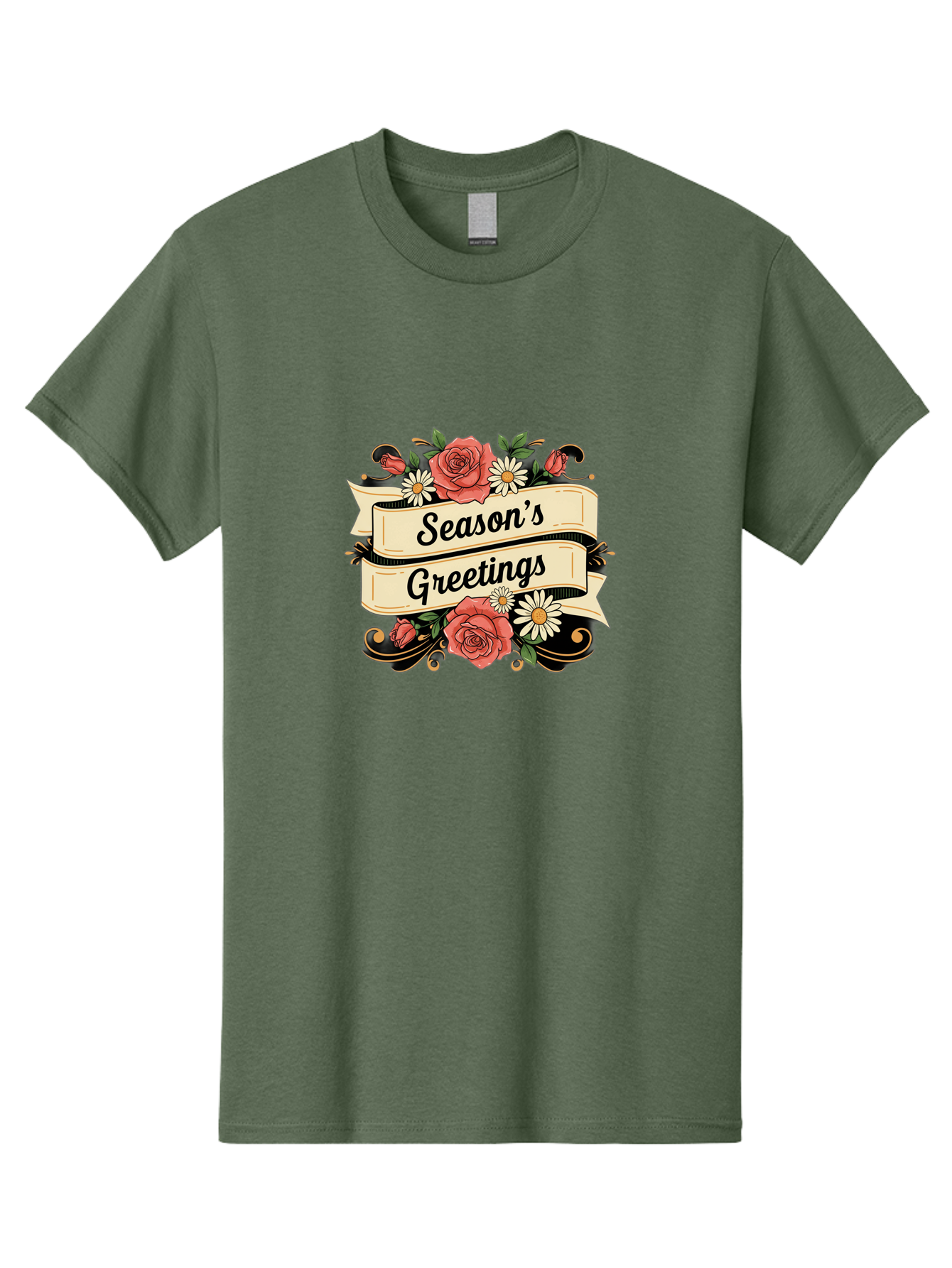 Season-S-Greetings Men'S Graphic Tee, 100% Cotton, Comfortable Casual Summer Wear, Machine Washable, Vintage Floral Design, Roses And Daisies, Festive Holiday Greeting, Elegant Black Script, Classic Christmas Theme, Warm Winter Wishes, Bab388 25
