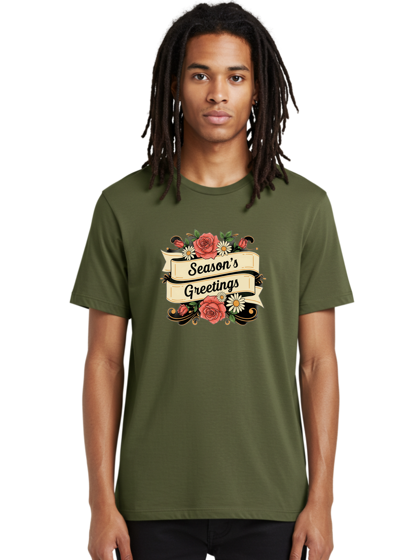 Season-S-Greetings Men'S Graphic Tee, 100% Cotton, Comfortable Casual Summer Wear, Machine Washable, Vintage Floral Design, Roses And Daisies, Festive Holiday Greeting, Elegant Black Script, Classic Christmas Theme, Warm Winter Wishes, Bab388 26