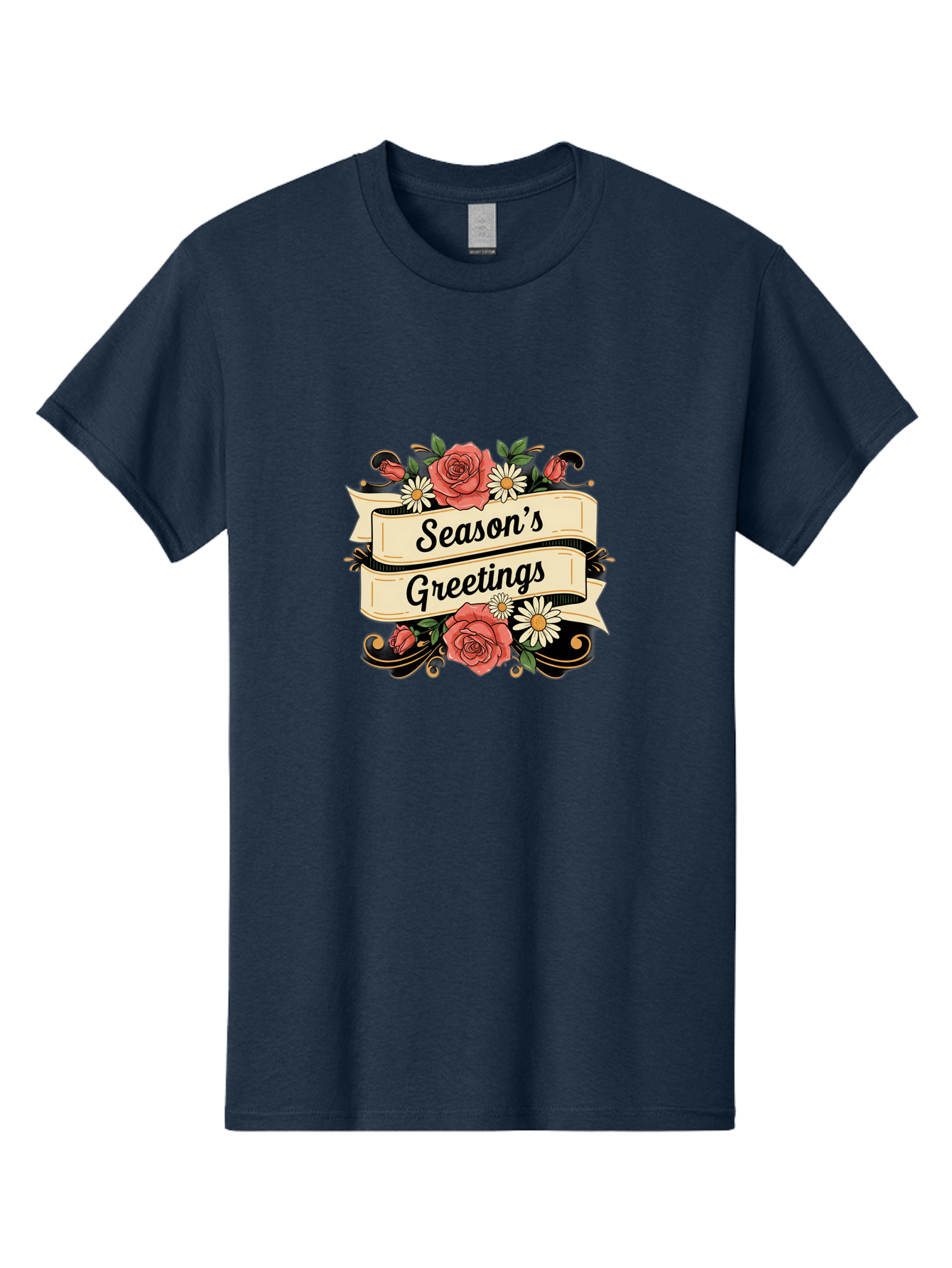 Season-S-Greetings Men'S Graphic Tee, 100% Cotton, Comfortable Casual Summer Wear, Machine Washable, Vintage Floral Design, Roses And Daisies, Festive Holiday Greeting, Elegant Black Script, Classic Christmas Theme, Warm Winter Wishes, Bab388 17