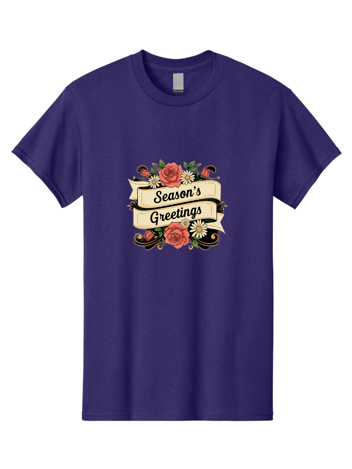 Season-S-Greetings Men'S Graphic Tee, 100% Cotton, Comfortable Casual Summer Wear, Machine Washable, Vintage Floral Design, Roses And Daisies, Festive Holiday Greeting, Elegant Black Script, Classic Christmas Theme, Warm Winter Wishes, Bab388 23