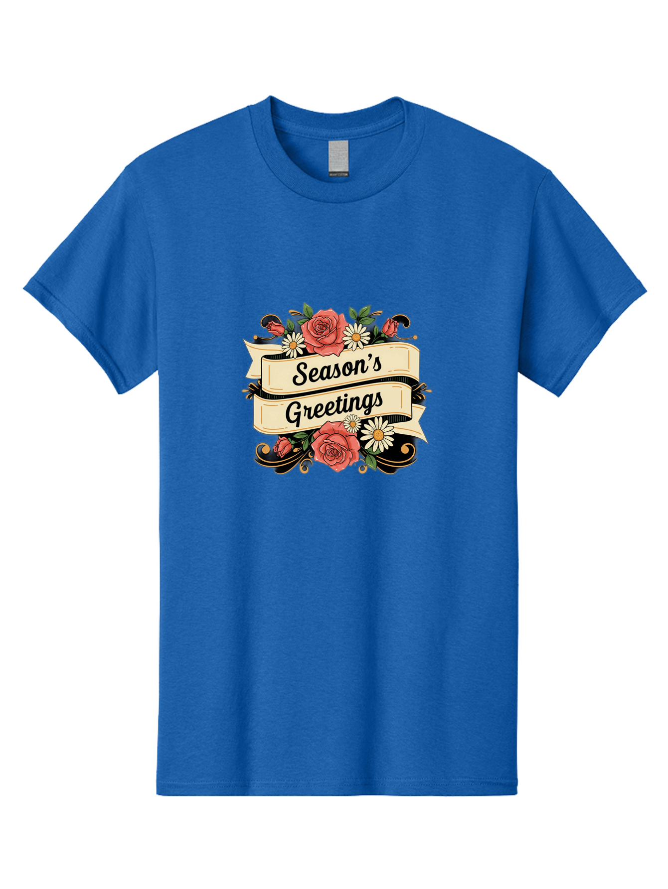 Season-S-Greetings Men'S Graphic Tee, 100% Cotton, Comfortable Casual Summer Wear, Machine Washable, Vintage Floral Design, Roses And Daisies, Festive Holiday Greeting, Elegant Black Script, Classic Christmas Theme, Warm Winter Wishes, Bab388 11