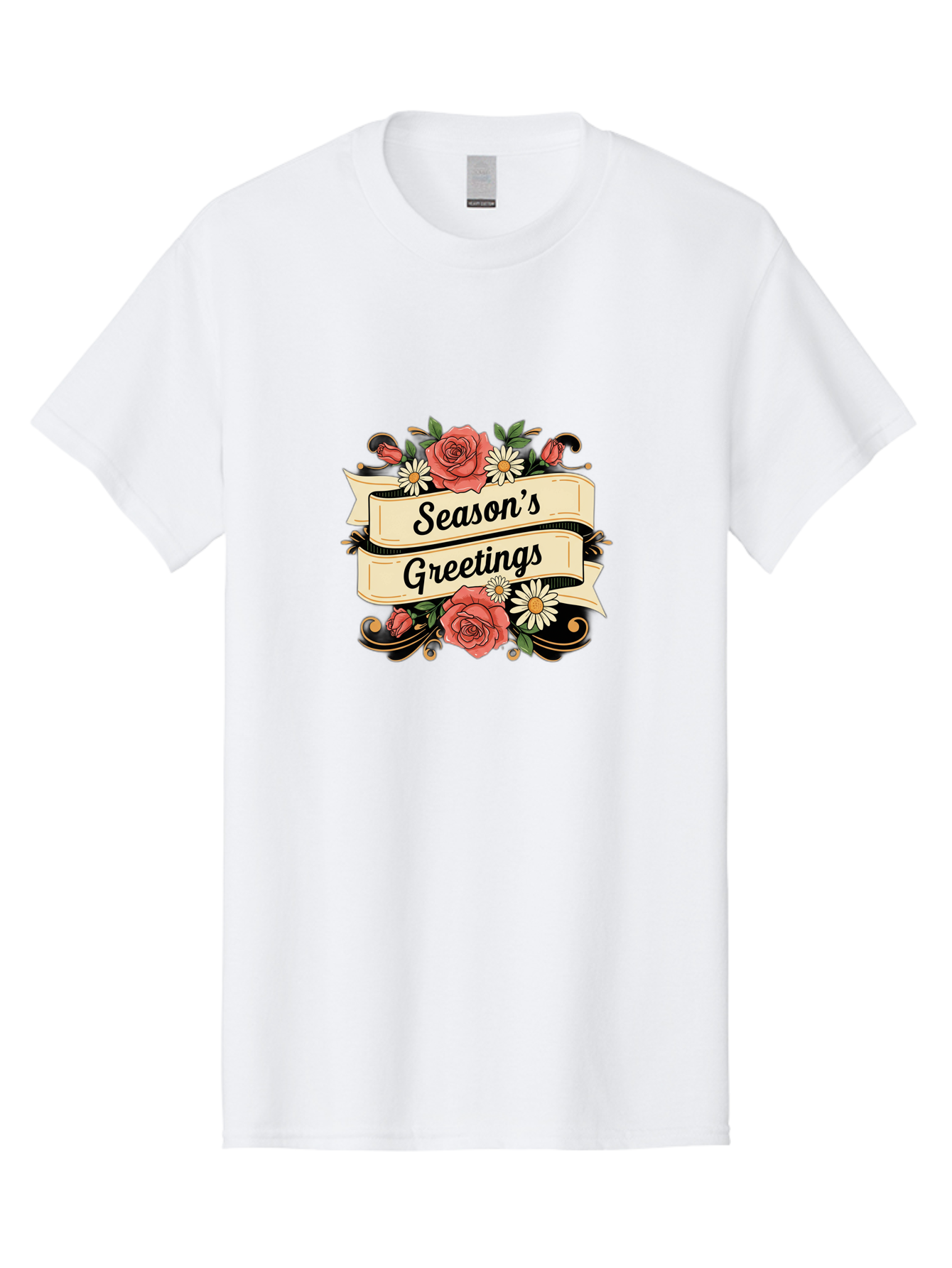 Season-S-Greetings Men'S Graphic Tee, 100% Cotton, Comfortable Casual Summer Wear, Machine Washable, Vintage Floral Design, Roses And Daisies, Festive Holiday Greeting, Elegant Black Script, Classic Christmas Theme, Warm Winter Wishes, Bab388 7