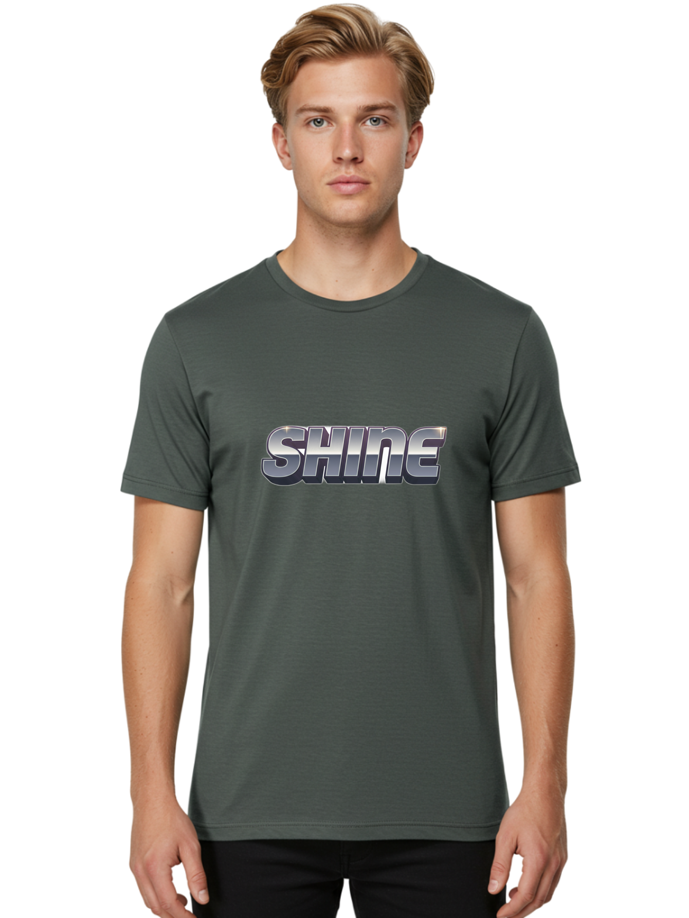 Shine Men'S Graphic Tee, 100% Cotton, Comfortable Casual Summer Wear, Machine Washable, Shine, Motivational Quote, Inspirational Words, Positivity, Empowerment, Silver Text, 3D Effect, Bold Font, Modern Design Bab392 2