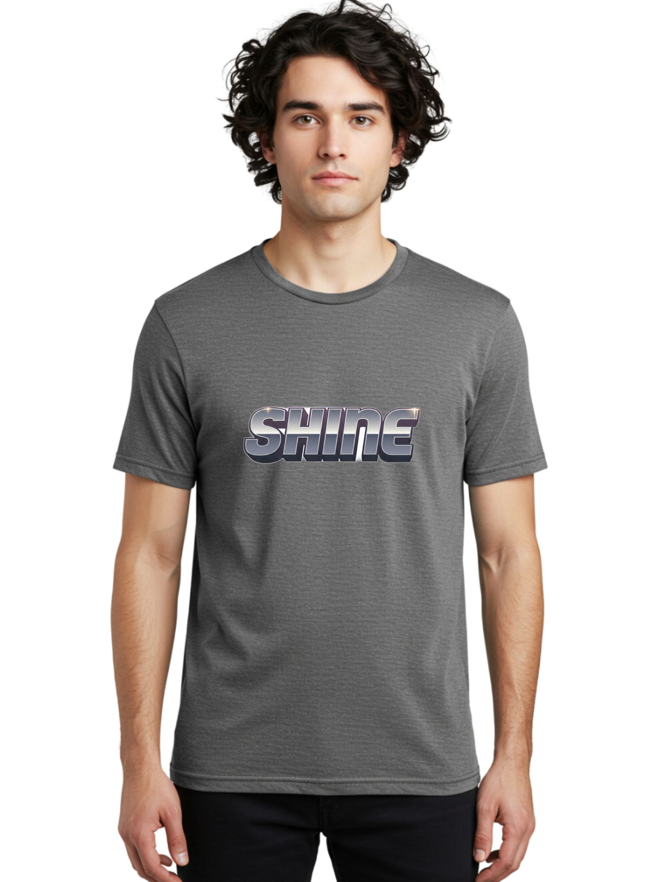 Shine Men'S Graphic Tee, 100% Cotton, Comfortable Casual Summer Wear, Machine Washable, Shine, Motivational Quote, Inspirational Words, Positivity, Empowerment, Silver Text, 3D Effect, Bold Font, Modern Design Bab392 12