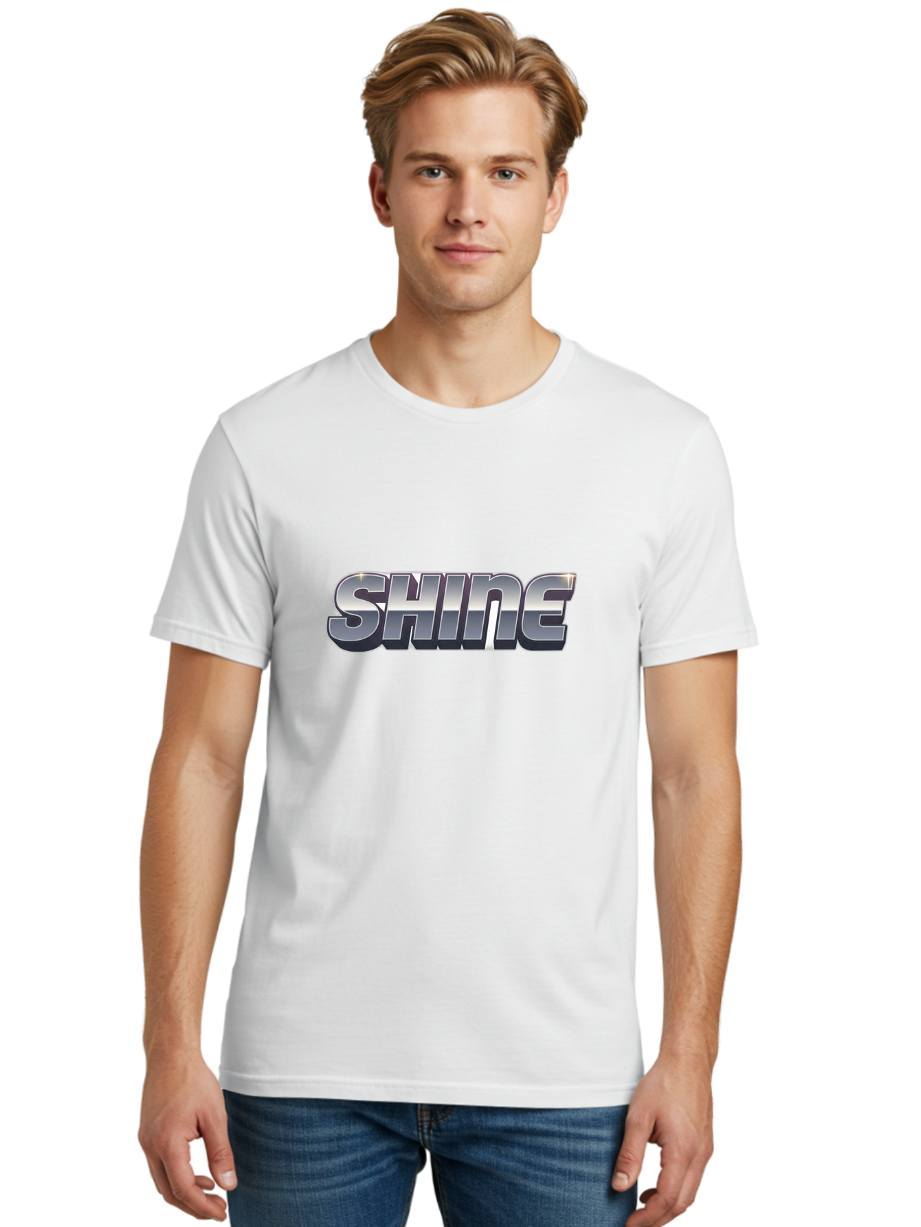 Shine Men'S Graphic Tee, 100% Cotton, Comfortable Casual Summer Wear, Machine Washable, Shine, Motivational Quote, Inspirational Words, Positivity, Empowerment, Silver Text, 3D Effect, Bold Font, Modern Design Bab392 24