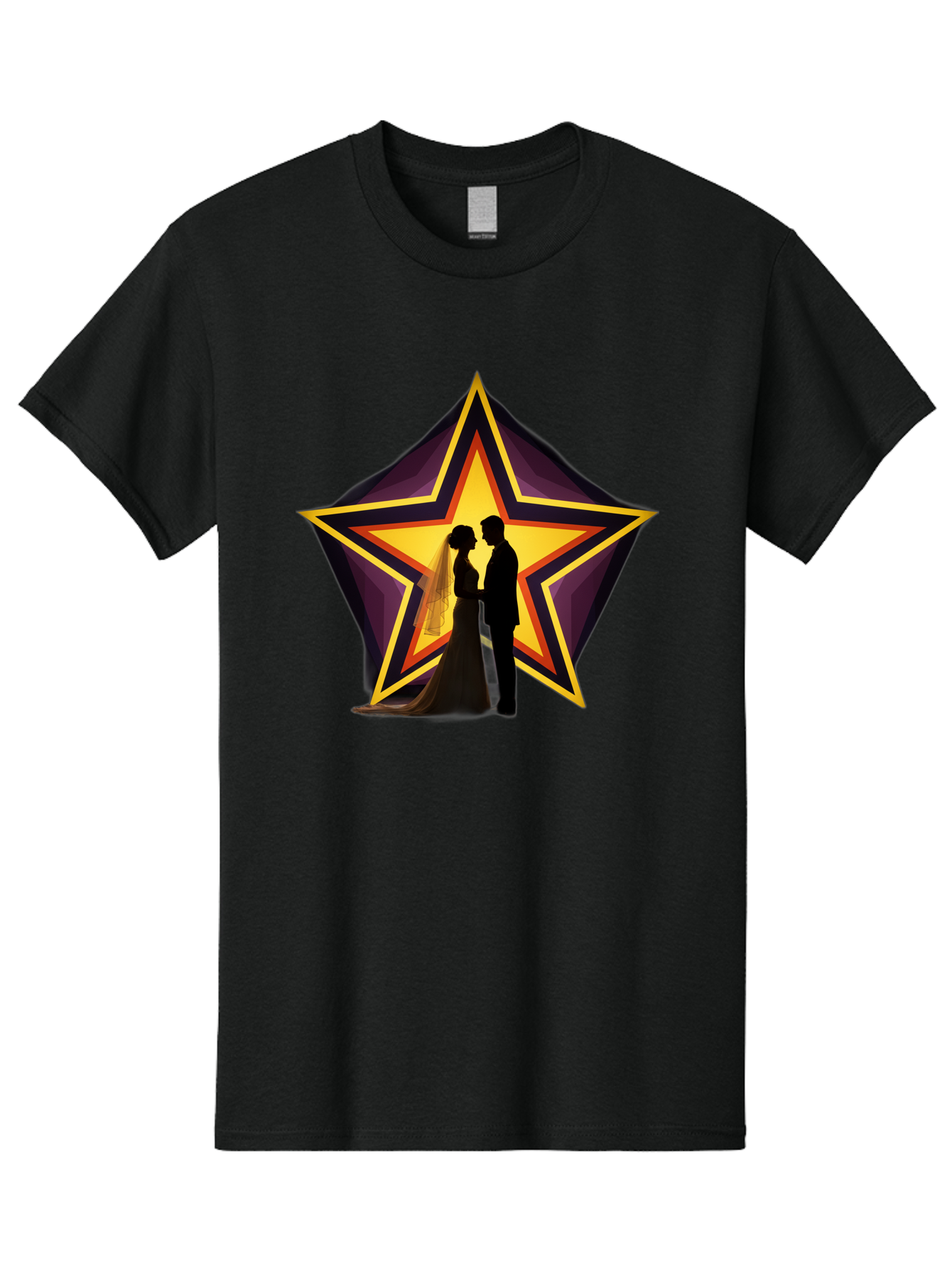 Silhouette-Couple-Star Men'S Graphic Tee, 100% Cotton, Comfortable Casual Summer Wear, Machine Washable, Newlywed Couple, Silhouetted Figures, Wedding Vows, Star Symbol, Love And Unity, Romantic Moment, Couple'S Love, Wedding Inspiration, Bab394 3