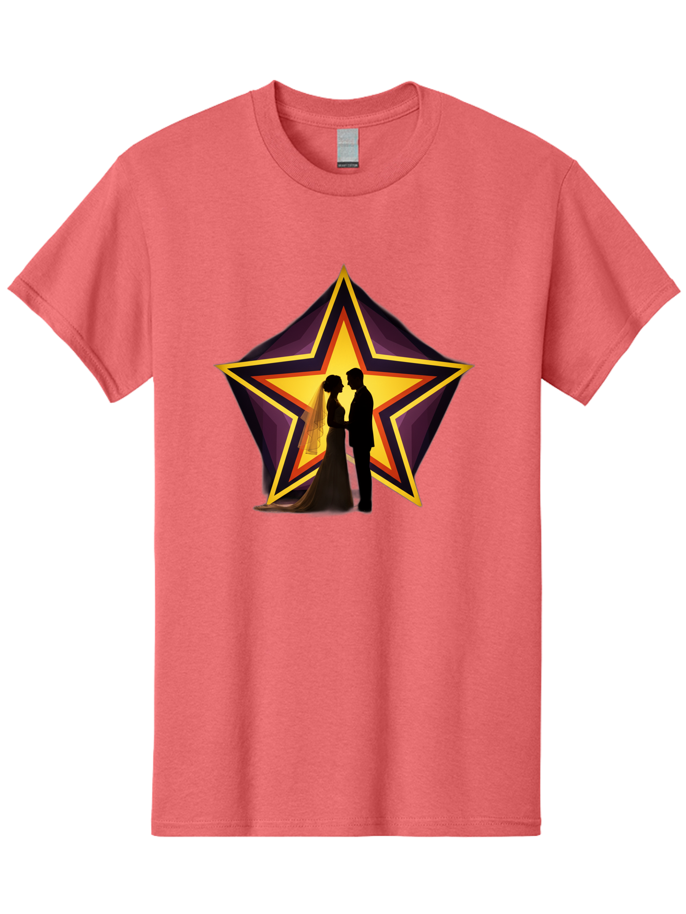Silhouette-Couple-Star Men'S Graphic Tee, 100% Cotton, Comfortable Casual Summer Wear, Machine Washable, Newlywed Couple, Silhouetted Figures, Wedding Vows, Star Symbol, Love And Unity, Romantic Moment, Couple'S Love, Wedding Inspiration, Bab394 1
