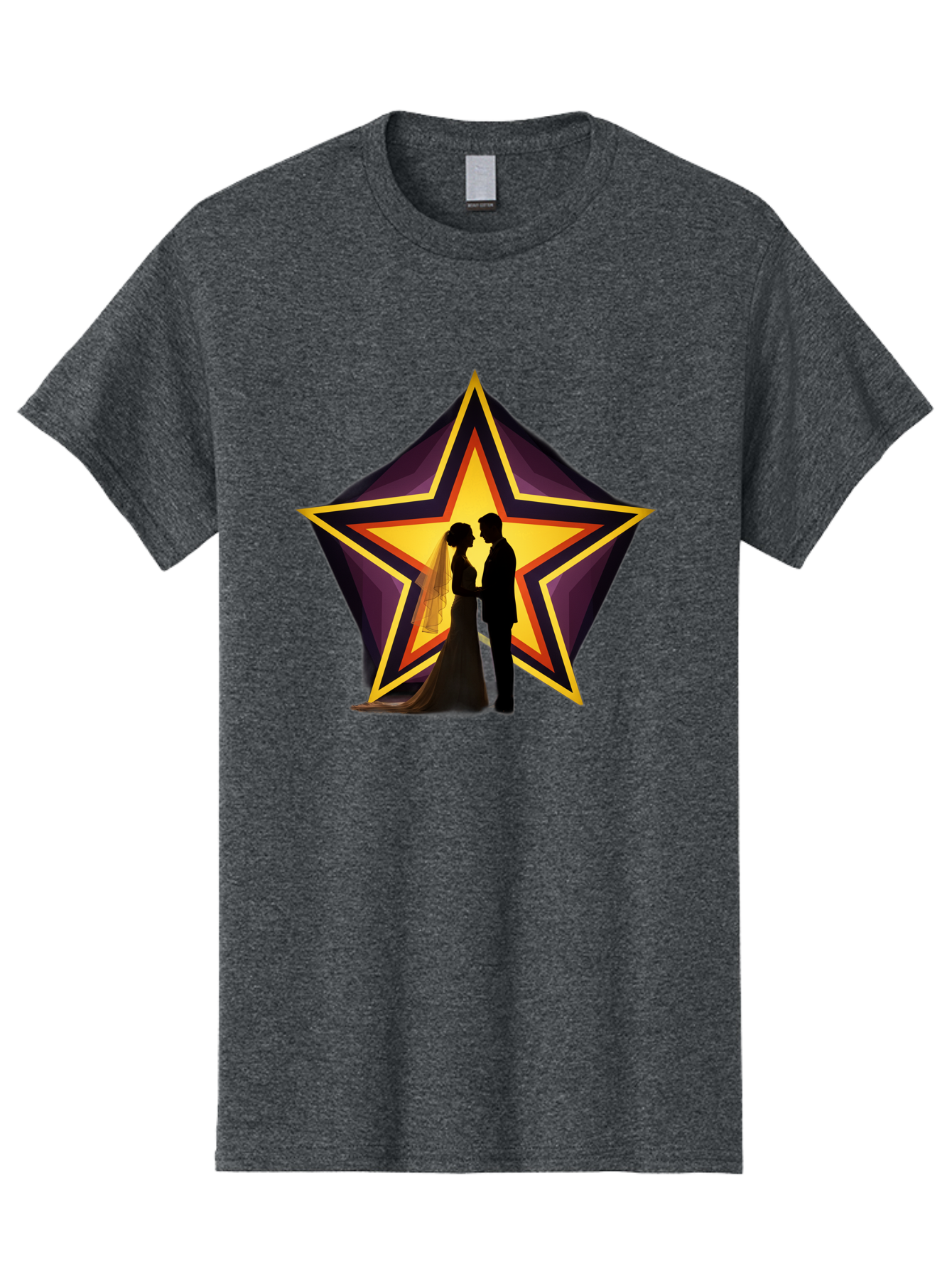 Silhouette-Couple-Star Men'S Graphic Tee, 100% Cotton, Comfortable Casual Summer Wear, Machine Washable, Newlywed Couple, Silhouetted Figures, Wedding Vows, Star Symbol, Love And Unity, Romantic Moment, Couple'S Love, Wedding Inspiration, Bab394 7