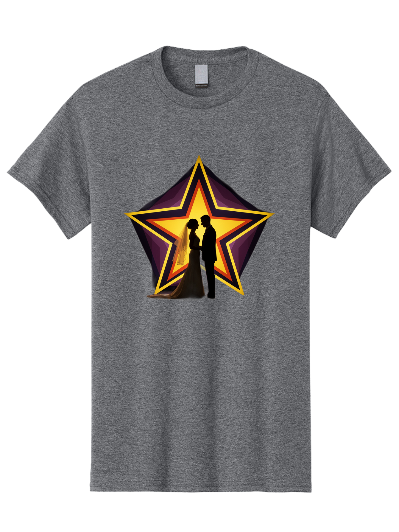 Silhouette-Couple-Star Men'S Graphic Tee, 100% Cotton, Comfortable Casual Summer Wear, Machine Washable, Newlywed Couple, Silhouetted Figures, Wedding Vows, Star Symbol, Love And Unity, Romantic Moment, Couple'S Love, Wedding Inspiration, Bab394 25