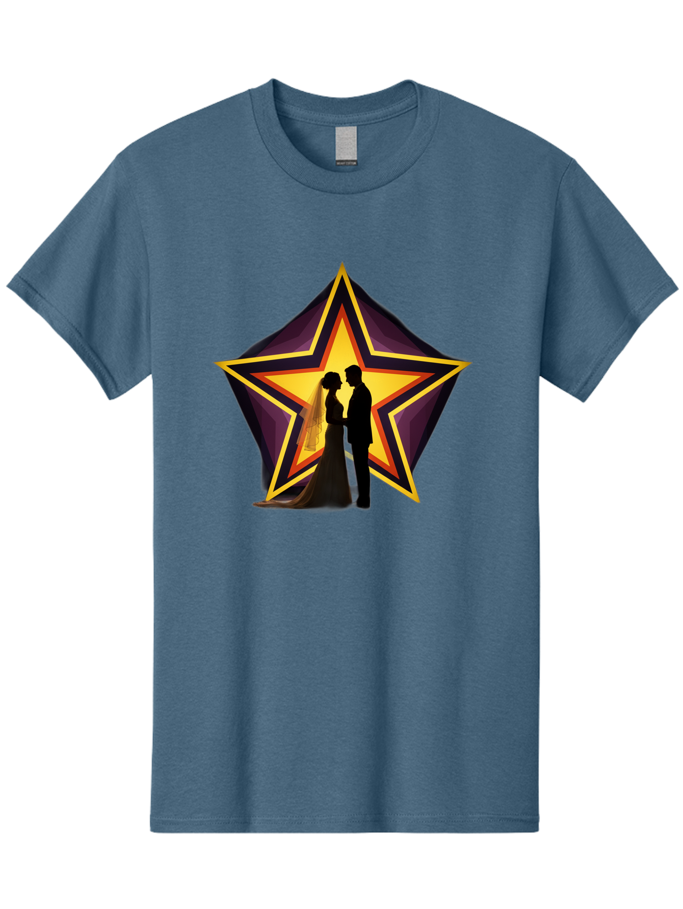 Silhouette-Couple-Star Men'S Graphic Tee, 100% Cotton, Comfortable Casual Summer Wear, Machine Washable, Newlywed Couple, Silhouetted Figures, Wedding Vows, Star Symbol, Love And Unity, Romantic Moment, Couple'S Love, Wedding Inspiration, Bab394 13