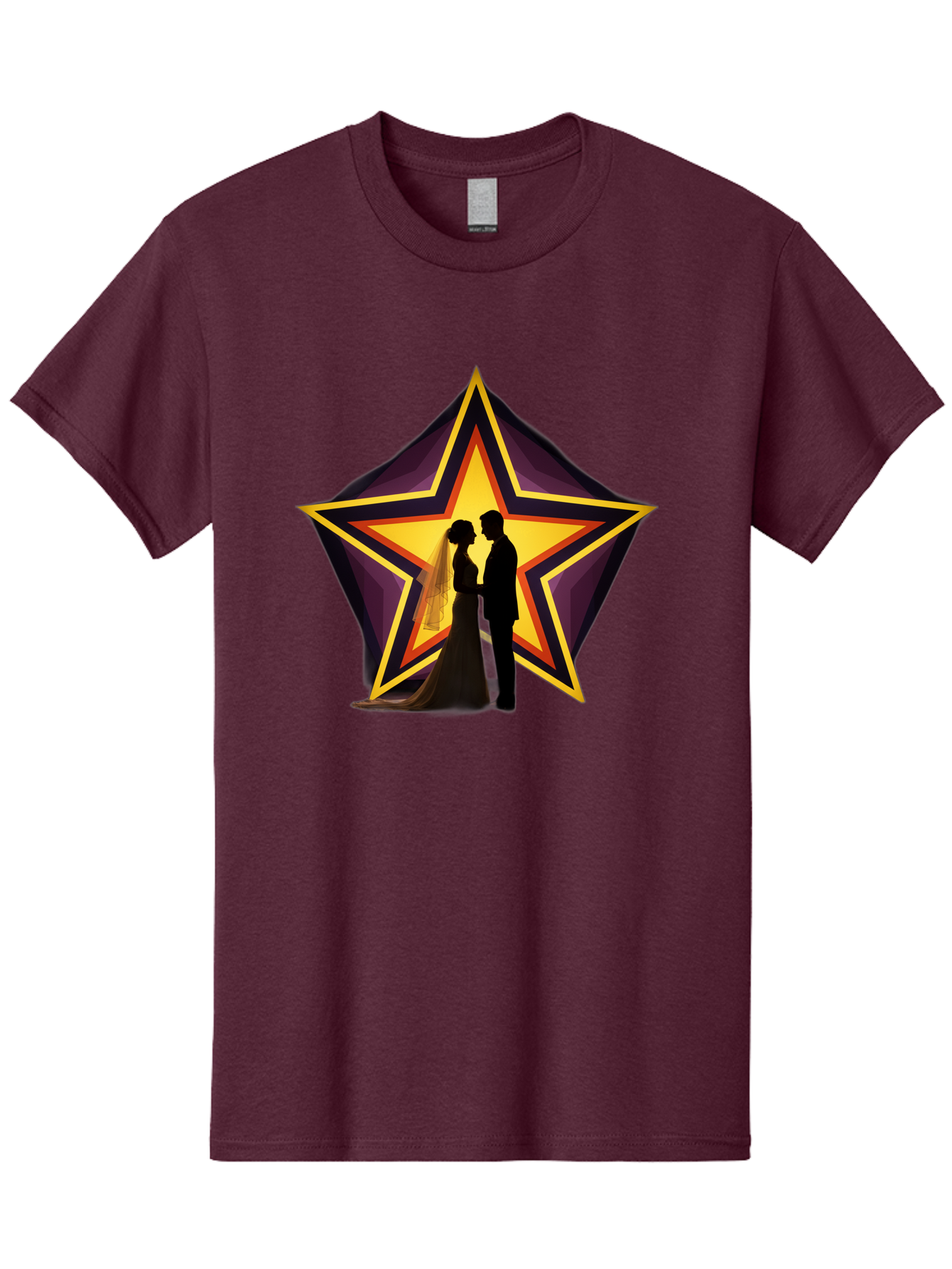 Silhouette-Couple-Star Men'S Graphic Tee, 100% Cotton, Comfortable Casual Summer Wear, Machine Washable, Newlywed Couple, Silhouetted Figures, Wedding Vows, Star Symbol, Love And Unity, Romantic Moment, Couple'S Love, Wedding Inspiration, Bab394 29