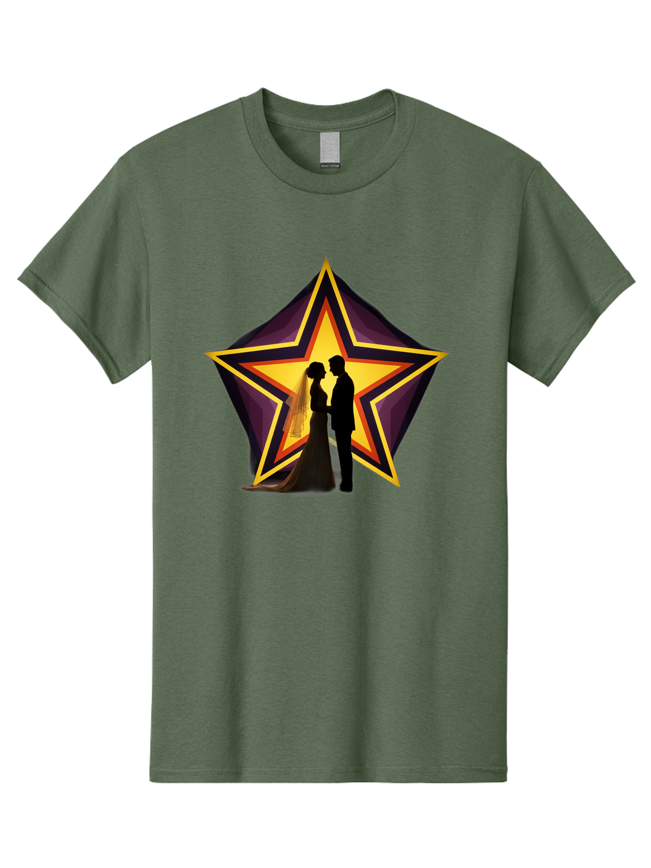 Silhouette-Couple-Star Men'S Graphic Tee, 100% Cotton, Comfortable Casual Summer Wear, Machine Washable, Newlywed Couple, Silhouetted Figures, Wedding Vows, Star Symbol, Love And Unity, Romantic Moment, Couple'S Love, Wedding Inspiration, Bab394 23