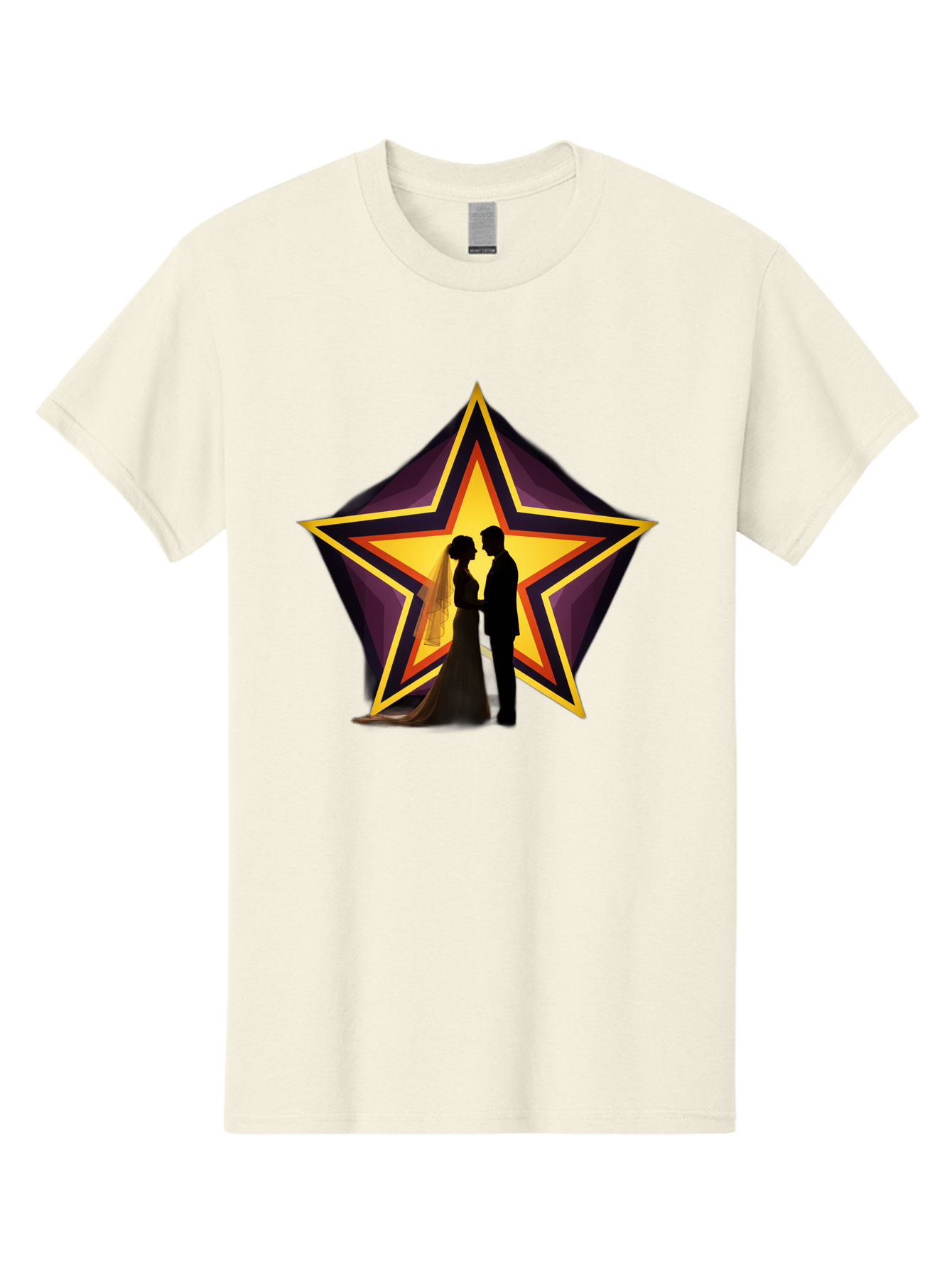 Silhouette-Couple-Star Men'S Graphic Tee, 100% Cotton, Comfortable Casual Summer Wear, Machine Washable, Newlywed Couple, Silhouetted Figures, Wedding Vows, Star Symbol, Love And Unity, Romantic Moment, Couple'S Love, Wedding Inspiration, Bab394 27