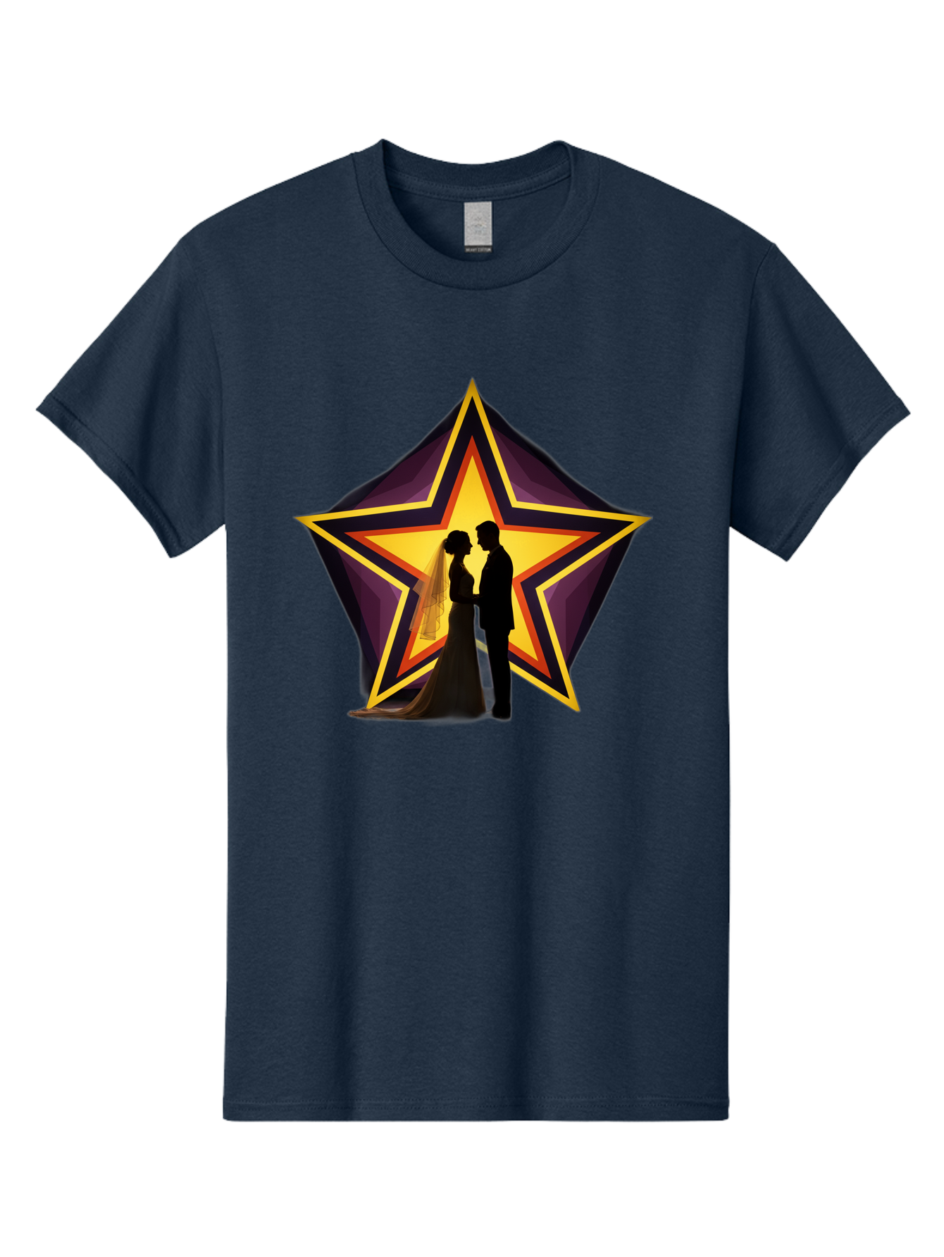 Silhouette-Couple-Star Men'S Graphic Tee, 100% Cotton, Comfortable Casual Summer Wear, Machine Washable, Newlywed Couple, Silhouetted Figures, Wedding Vows, Star Symbol, Love And Unity, Romantic Moment, Couple'S Love, Wedding Inspiration, Bab394 5
