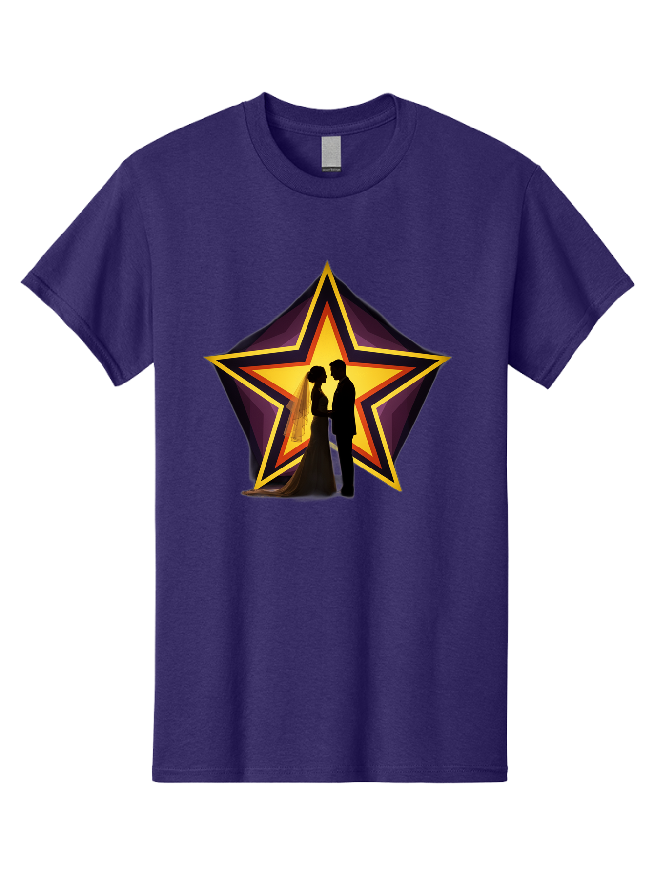Silhouette-Couple-Star Men'S Graphic Tee, 100% Cotton, Comfortable Casual Summer Wear, Machine Washable, Newlywed Couple, Silhouetted Figures, Wedding Vows, Star Symbol, Love And Unity, Romantic Moment, Couple'S Love, Wedding Inspiration, Bab394 15