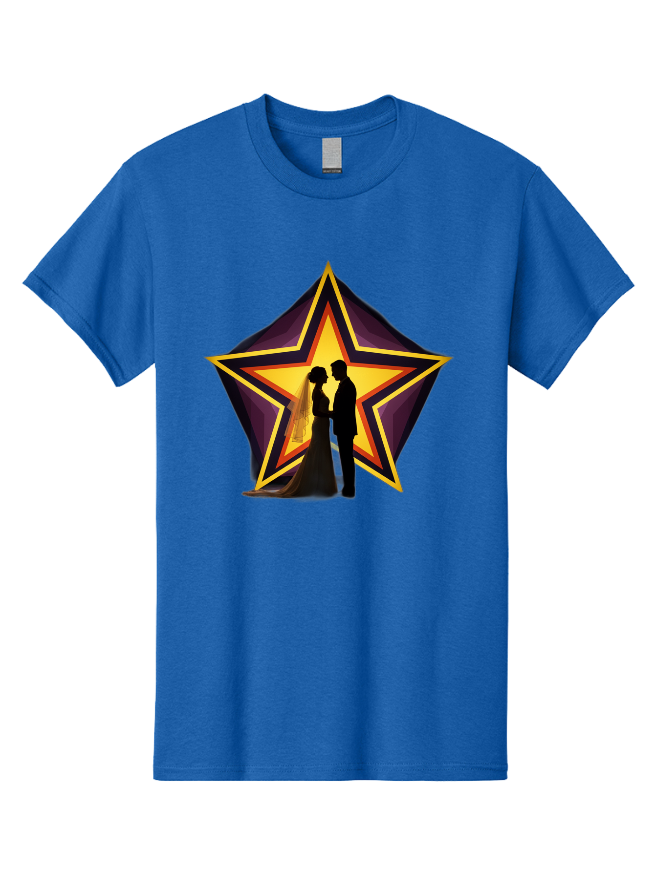 Silhouette-Couple-Star Men'S Graphic Tee, 100% Cotton, Comfortable Casual Summer Wear, Machine Washable, Newlywed Couple, Silhouetted Figures, Wedding Vows, Star Symbol, Love And Unity, Romantic Moment, Couple'S Love, Wedding Inspiration, Bab394 21