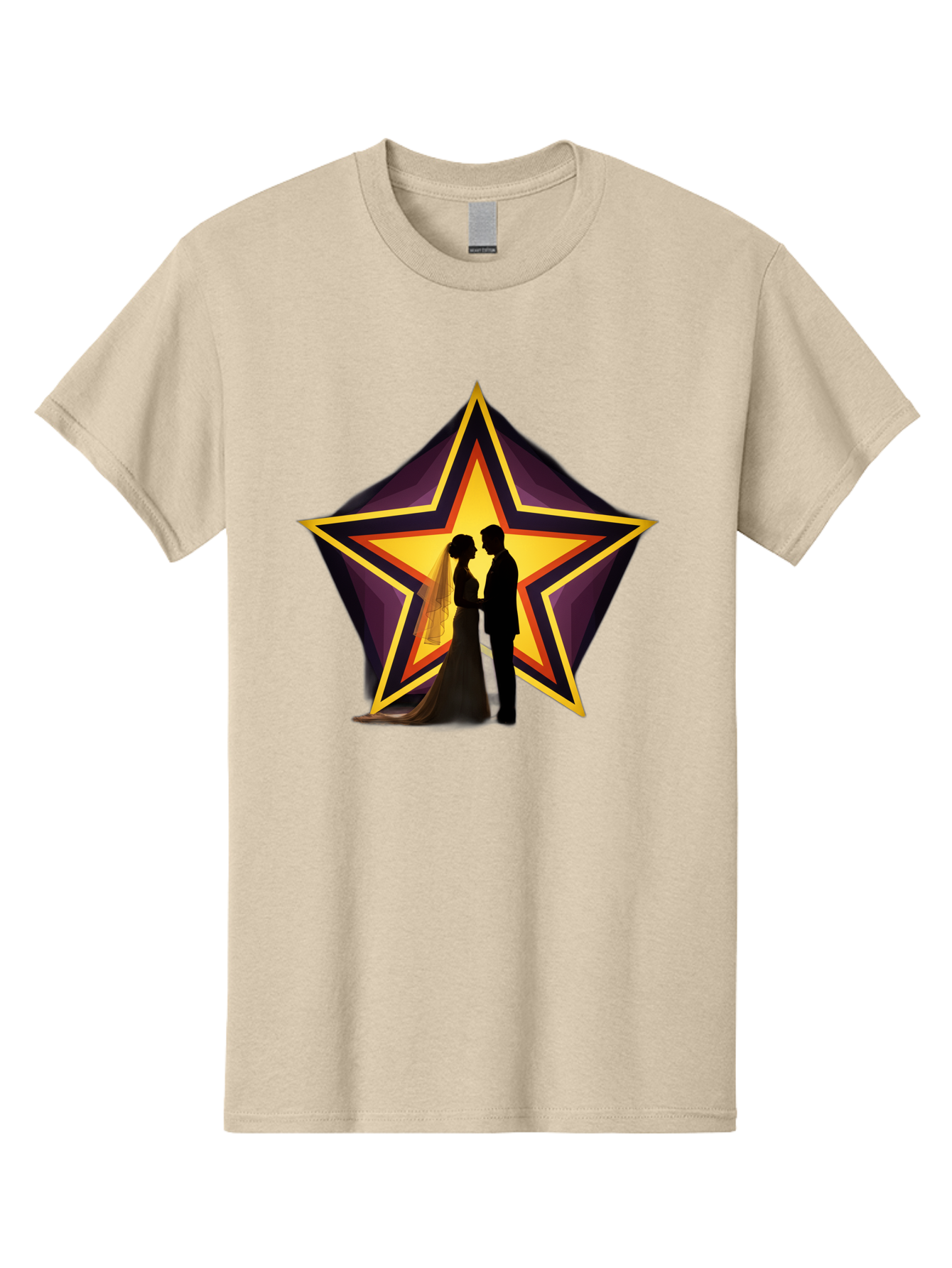 Silhouette-Couple-Star Men'S Graphic Tee, 100% Cotton, Comfortable Casual Summer Wear, Machine Washable, Newlywed Couple, Silhouetted Figures, Wedding Vows, Star Symbol, Love And Unity, Romantic Moment, Couple'S Love, Wedding Inspiration, Bab394 19