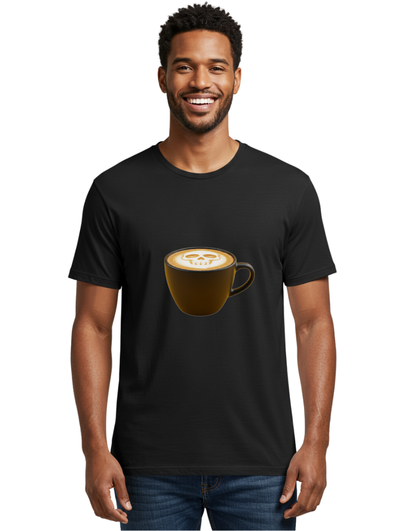 Skull-Coffee Men'S Graphic Tee, 100% Cotton, Comfortable Casual Summer Wear, Machine Washable, Latte Art, Coffee Design, Skull Pattern, Creative Coffee Art, Unique Latte Design, Coffee Culture, Foam Art, Barista Skills Bab397 22
