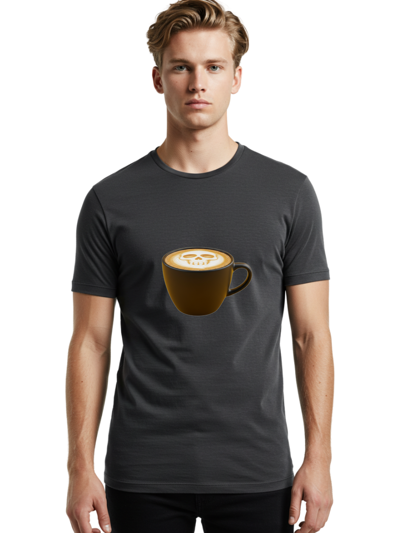Skull-Coffee Men'S Graphic Tee, 100% Cotton, Comfortable Casual Summer Wear, Machine Washable, Latte Art, Coffee Design, Skull Pattern, Creative Coffee Art, Unique Latte Design, Coffee Culture, Foam Art, Barista Skills Bab397 16
