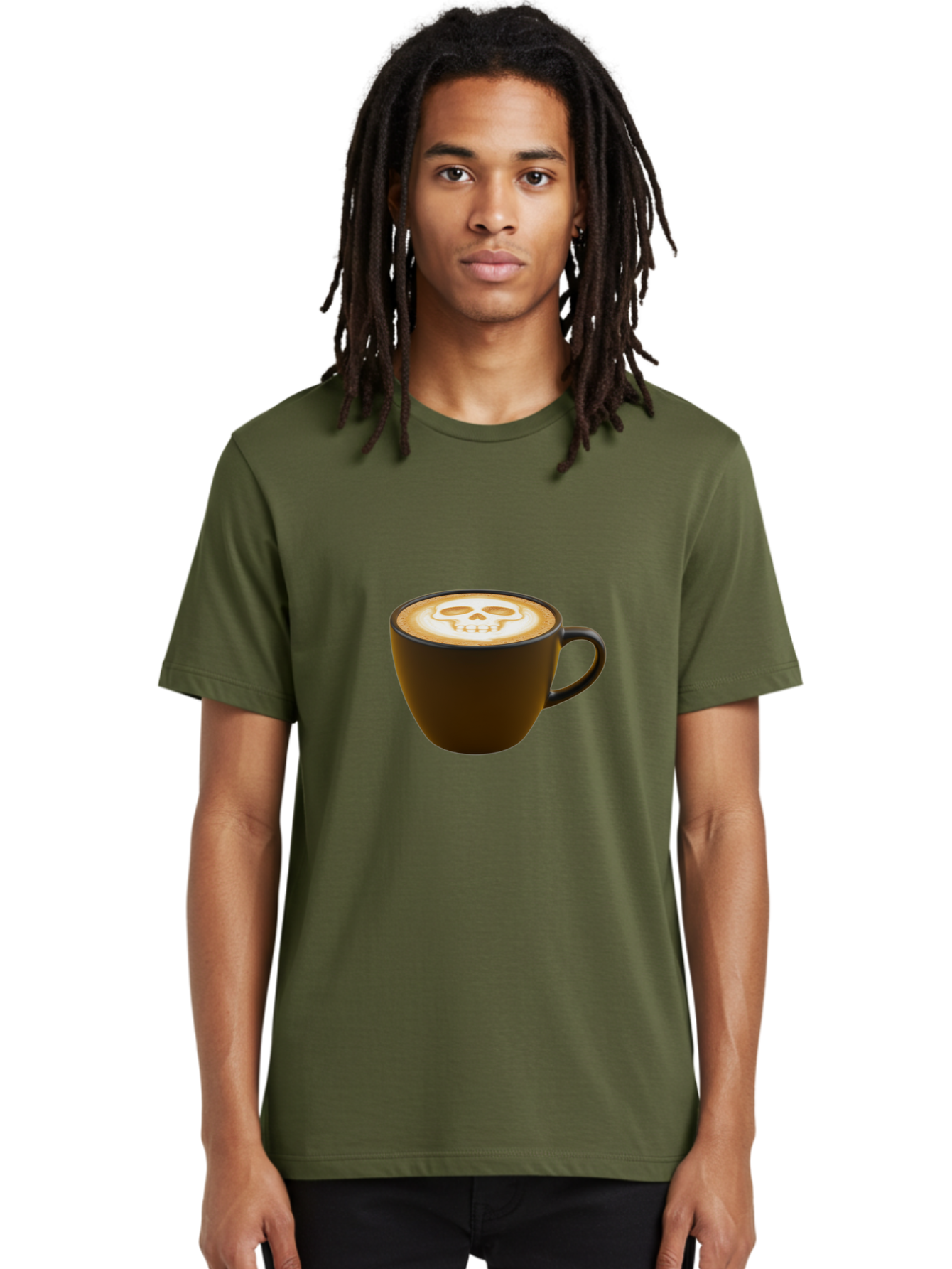 Skull-Coffee Men'S Graphic Tee, 100% Cotton, Comfortable Casual Summer Wear, Machine Washable, Latte Art, Coffee Design, Skull Pattern, Creative Coffee Art, Unique Latte Design, Coffee Culture, Foam Art, Barista Skills Bab397 20