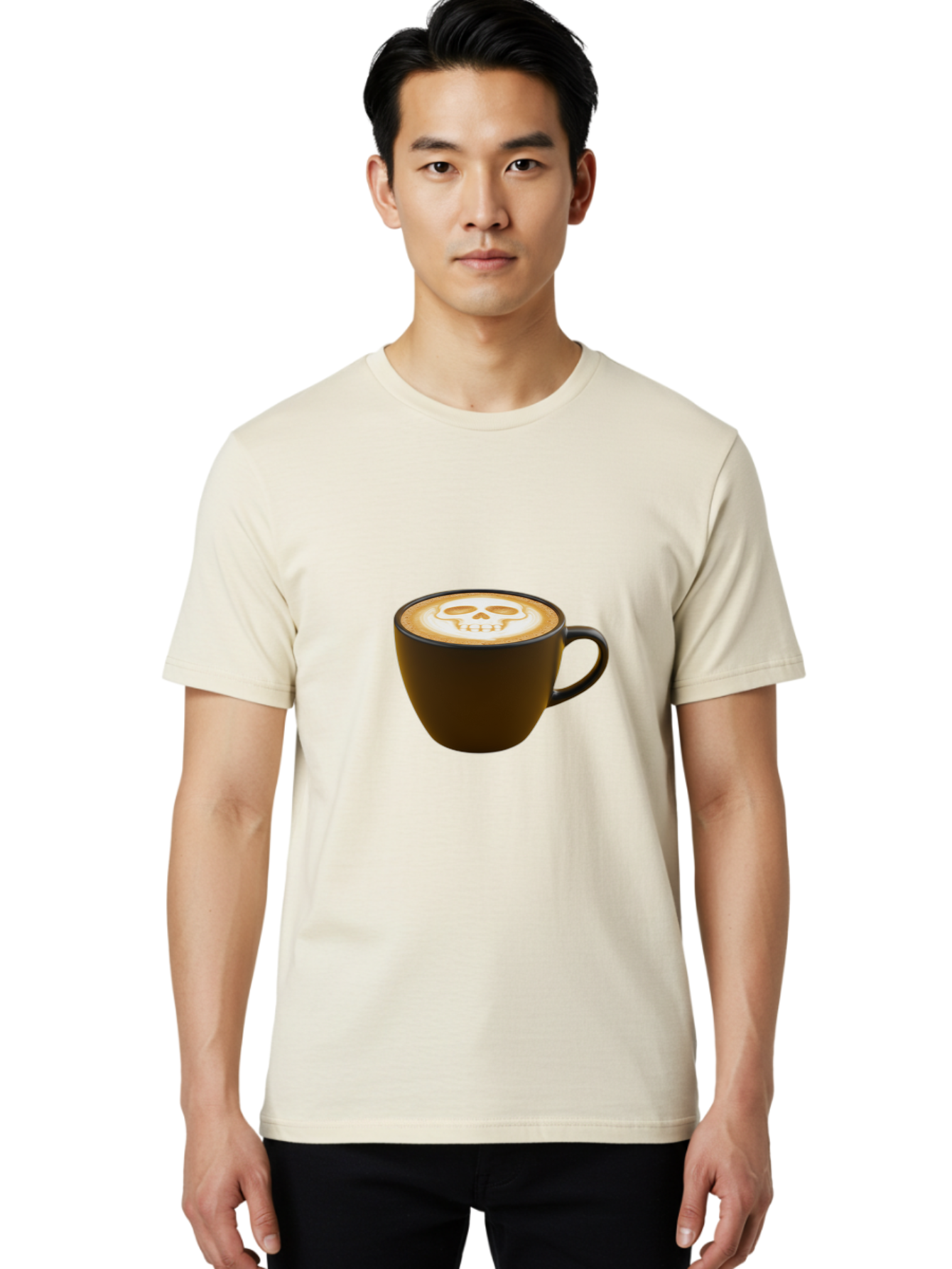 Skull-Coffee Men'S Graphic Tee, 100% Cotton, Comfortable Casual Summer Wear, Machine Washable, Latte Art, Coffee Design, Skull Pattern, Creative Coffee Art, Unique Latte Design, Coffee Culture, Foam Art, Barista Skills Bab397 2