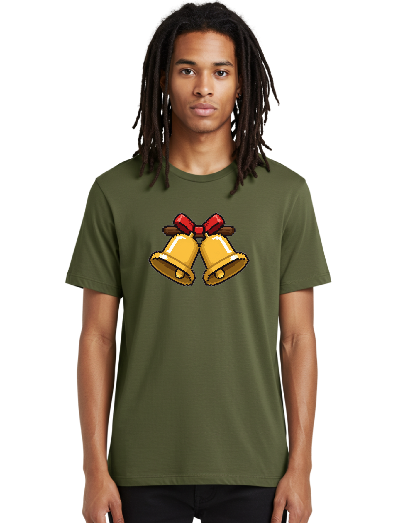 Sleigh-Bells Men'S Graphic Tee, 100% Cotton, Comfortable Casual Summer Wear, Machine Washable, Gold Bells, Christmas Decorations, Festive Decor, Holiday Cheer, Jingling Bells, Red Bow, Christmas Symbolism, Winter Wonderland, Seasonal Greetings Bab399 30