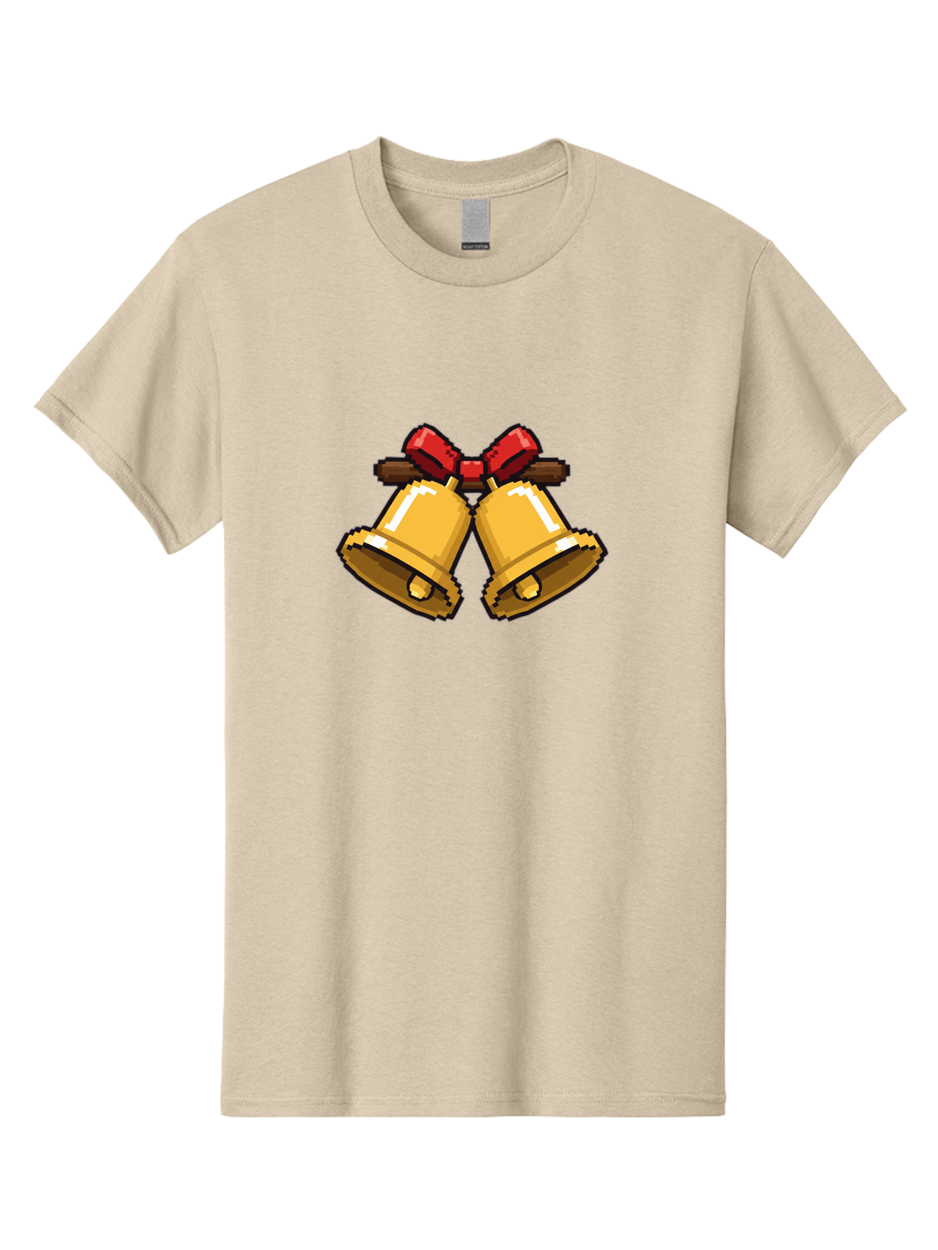Sleigh-Bells Men'S Graphic Tee, 100% Cotton, Comfortable Casual Summer Wear, Machine Washable, Gold Bells, Christmas Decorations, Festive Decor, Holiday Cheer, Jingling Bells, Red Bow, Christmas Symbolism, Winter Wonderland, Seasonal Greetings Bab399 25