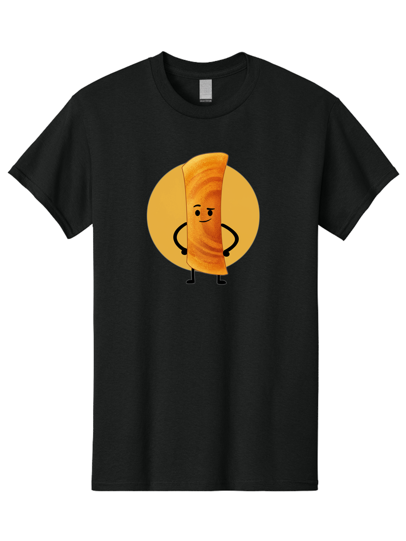 Smiling-Crepe Men'S Graphic Tee, 100% Cotton, Comfortable Casual Summer Wear, Machine Washable, Egg Roll Character, Cartoon Food, Smiling Face, Confident Pose, Black Legs, Yellow Circle, Cute Animation, Kawaii Design, Funny Illustration, Bab410 15