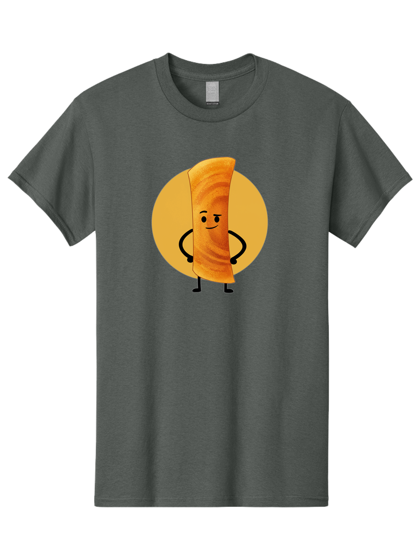 Smiling-Crepe Men'S Graphic Tee, 100% Cotton, Comfortable Casual Summer Wear, Machine Washable, Egg Roll Character, Cartoon Food, Smiling Face, Confident Pose, Black Legs, Yellow Circle, Cute Animation, Kawaii Design, Funny Illustration, Bab410 13